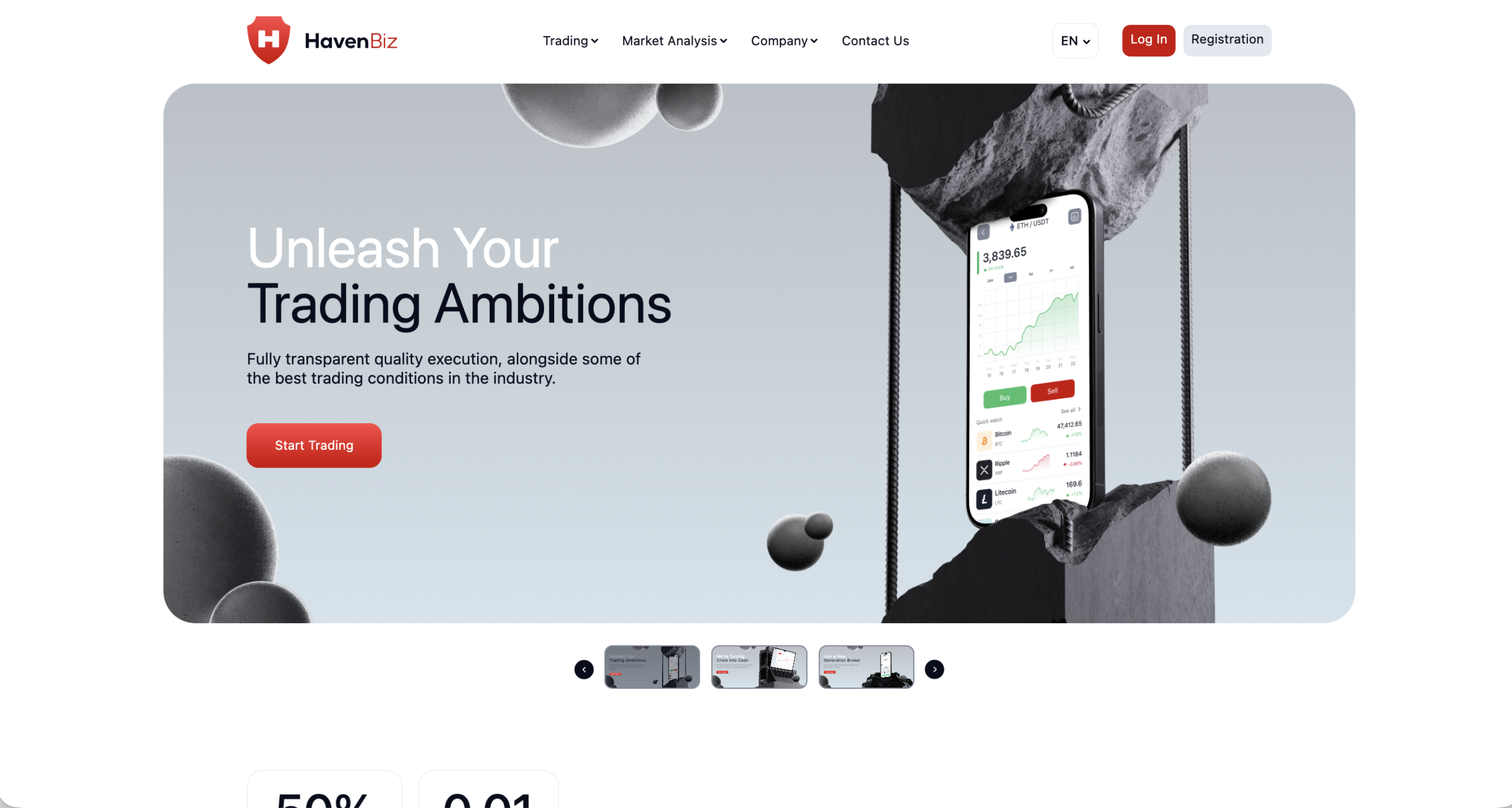 Screenshot of the fraudulent trading platform HavenBiz, showcasing its misleading marketing. 