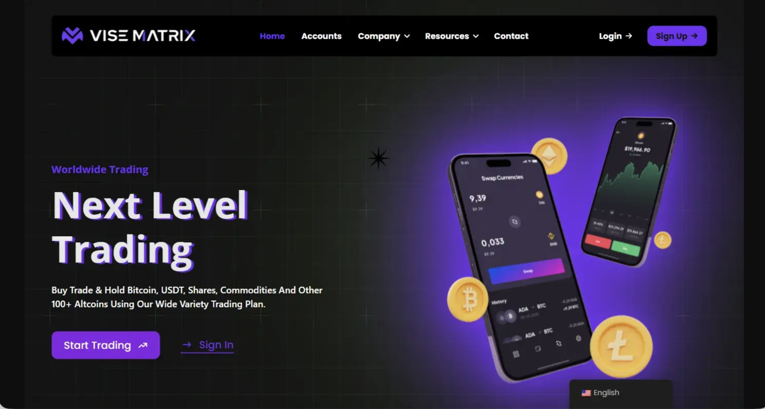 Screenshot of the fraudulent trading platform Vise Matrix, showcasing its misleading marketing.