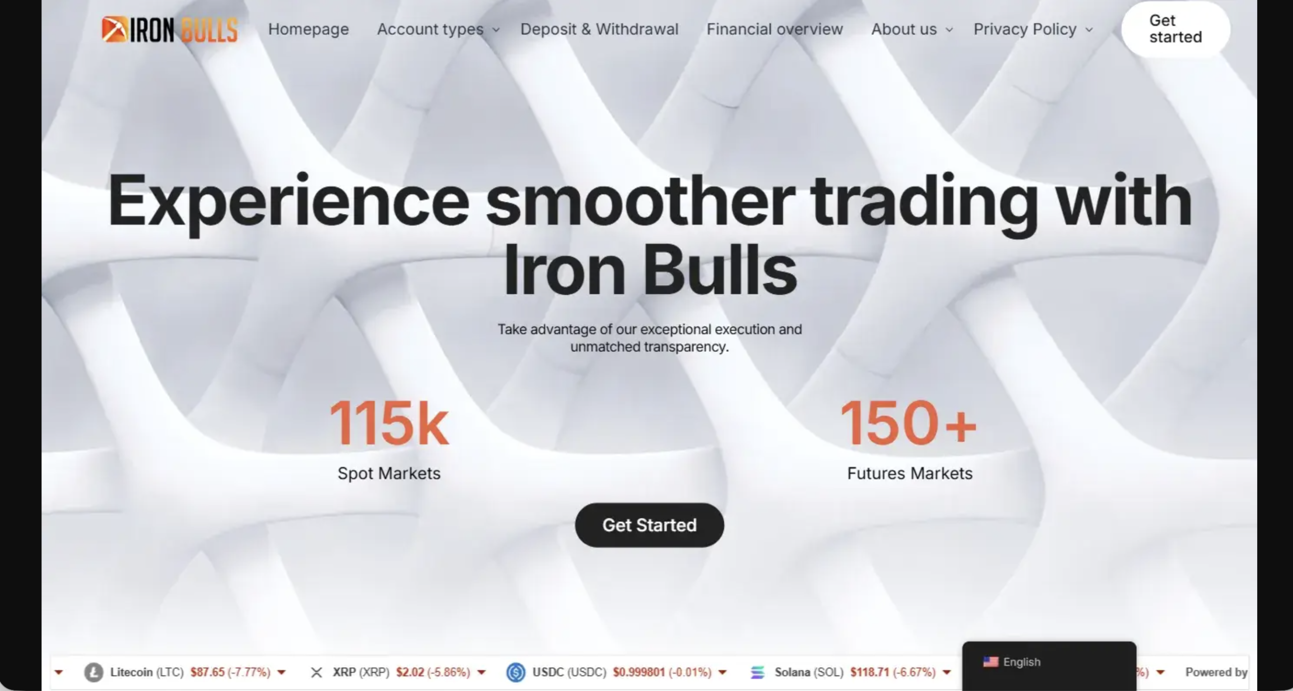 Screenshot of the fraudulent trading platform Iron Bulls, showcasing its misleading marketing.