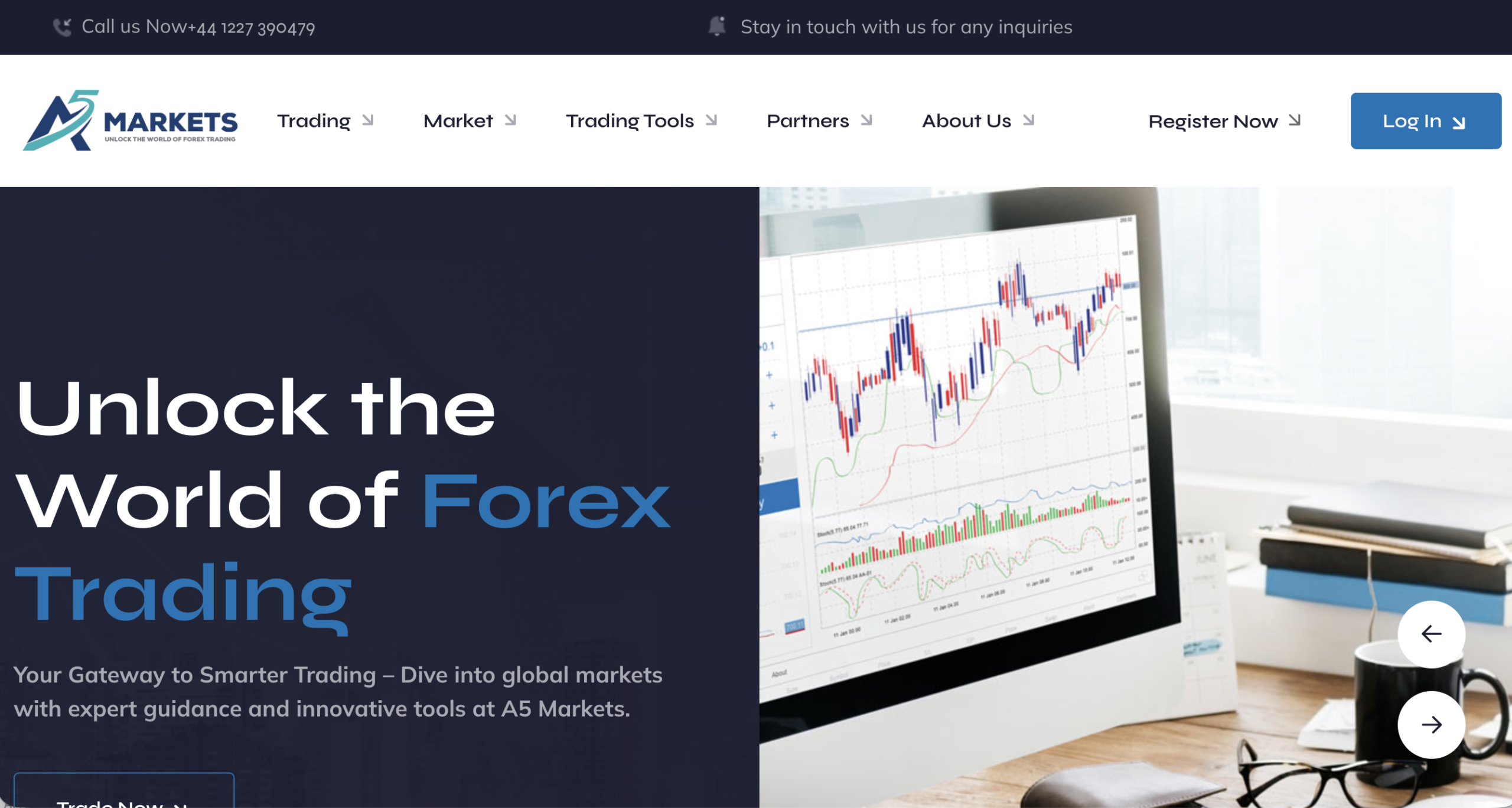 Screenshot of the fraudulent trading platform A5 Markets, showcasing its misleading marketing.