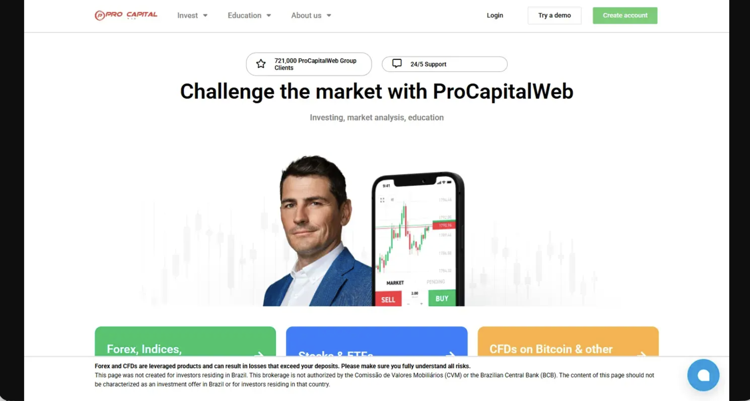 Screenshot of the fraudulent trading platform ProCapitalWeb, showcasing its misleading marketing.