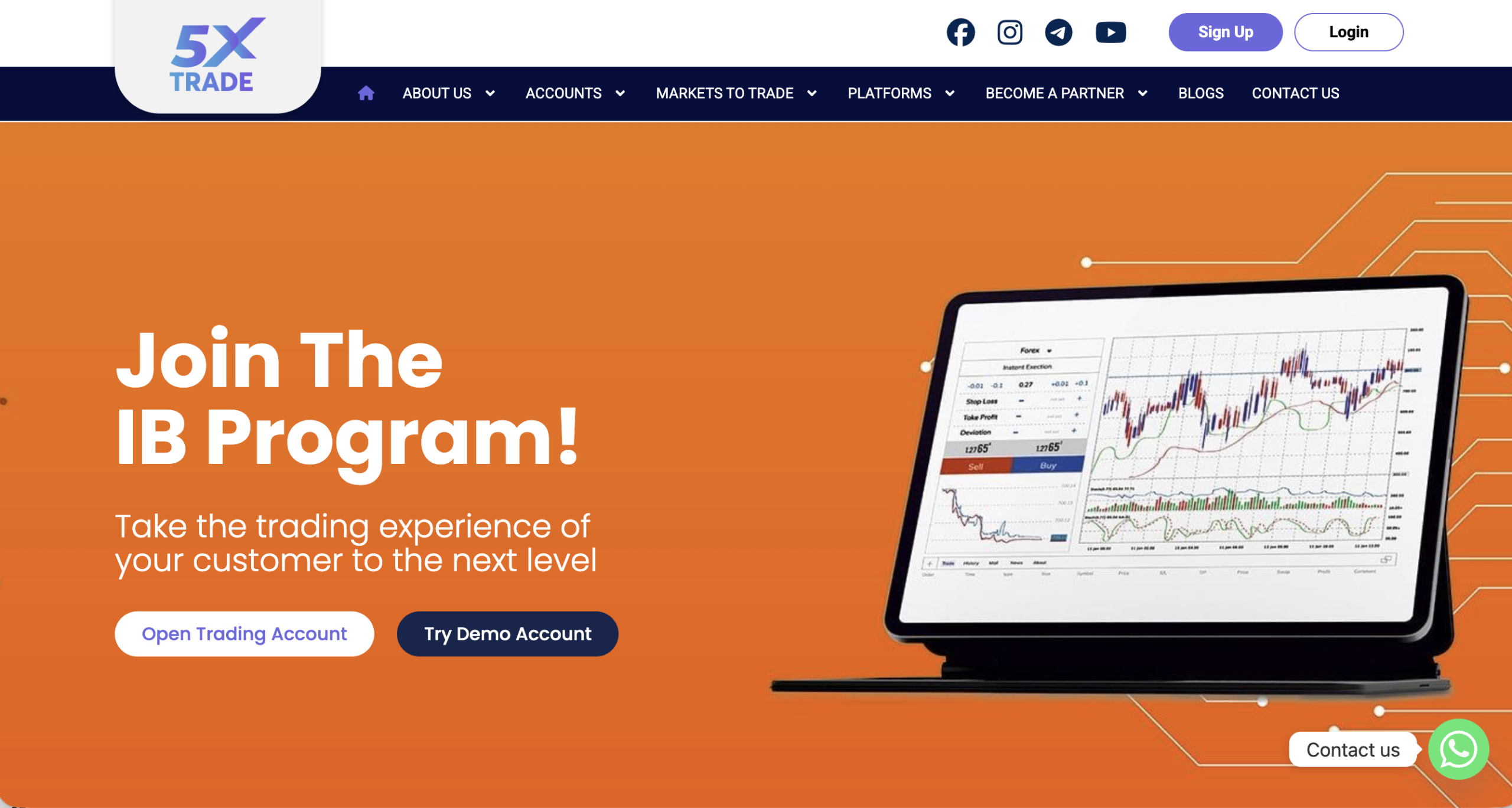 Screenshot of the fraudulent trading platform 5X Trade, showcasing its misleading marketing.