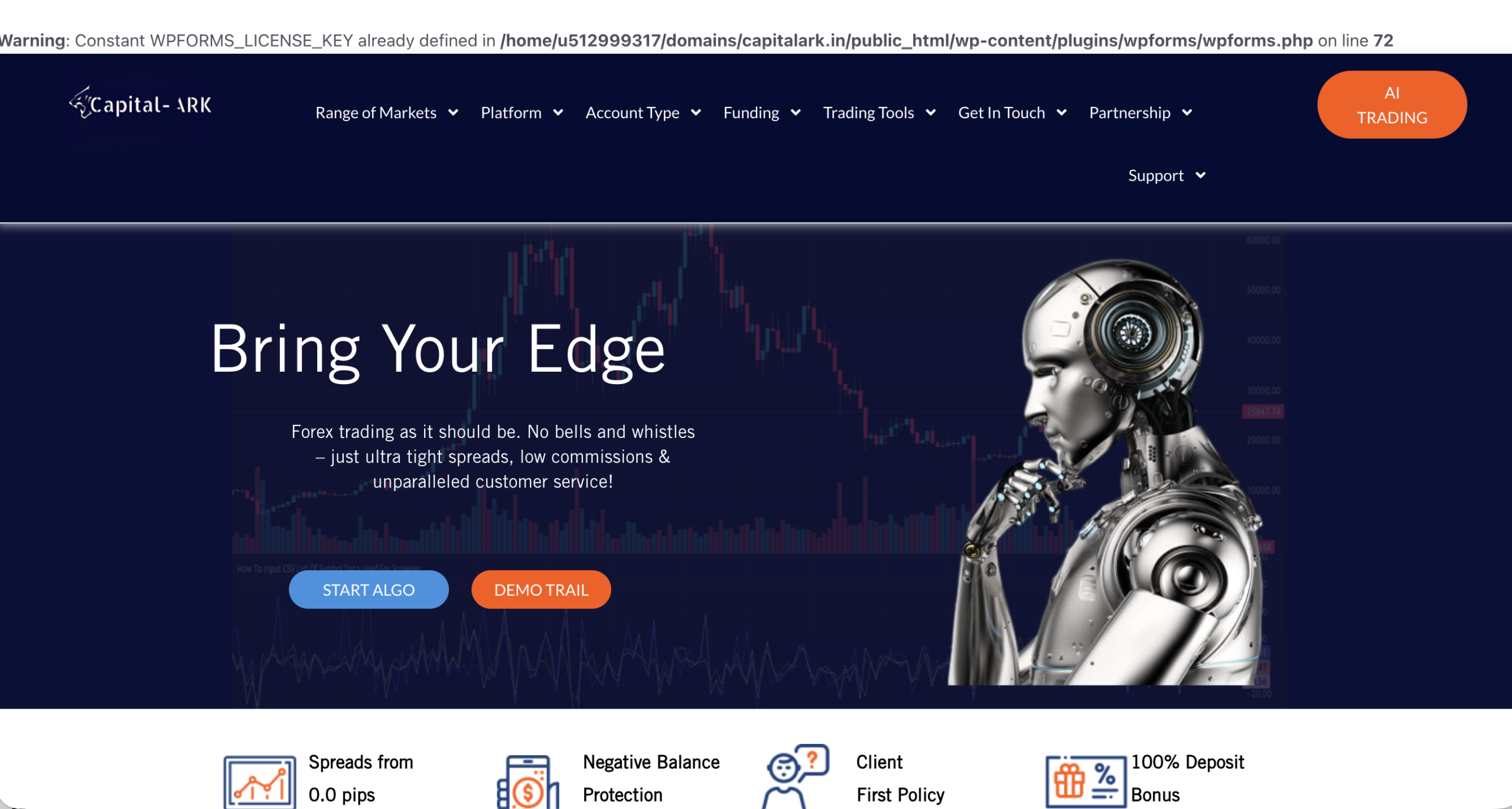 Screenshot of the fraudulent trading platform CapitalARK, showcasing its misleading marketing.