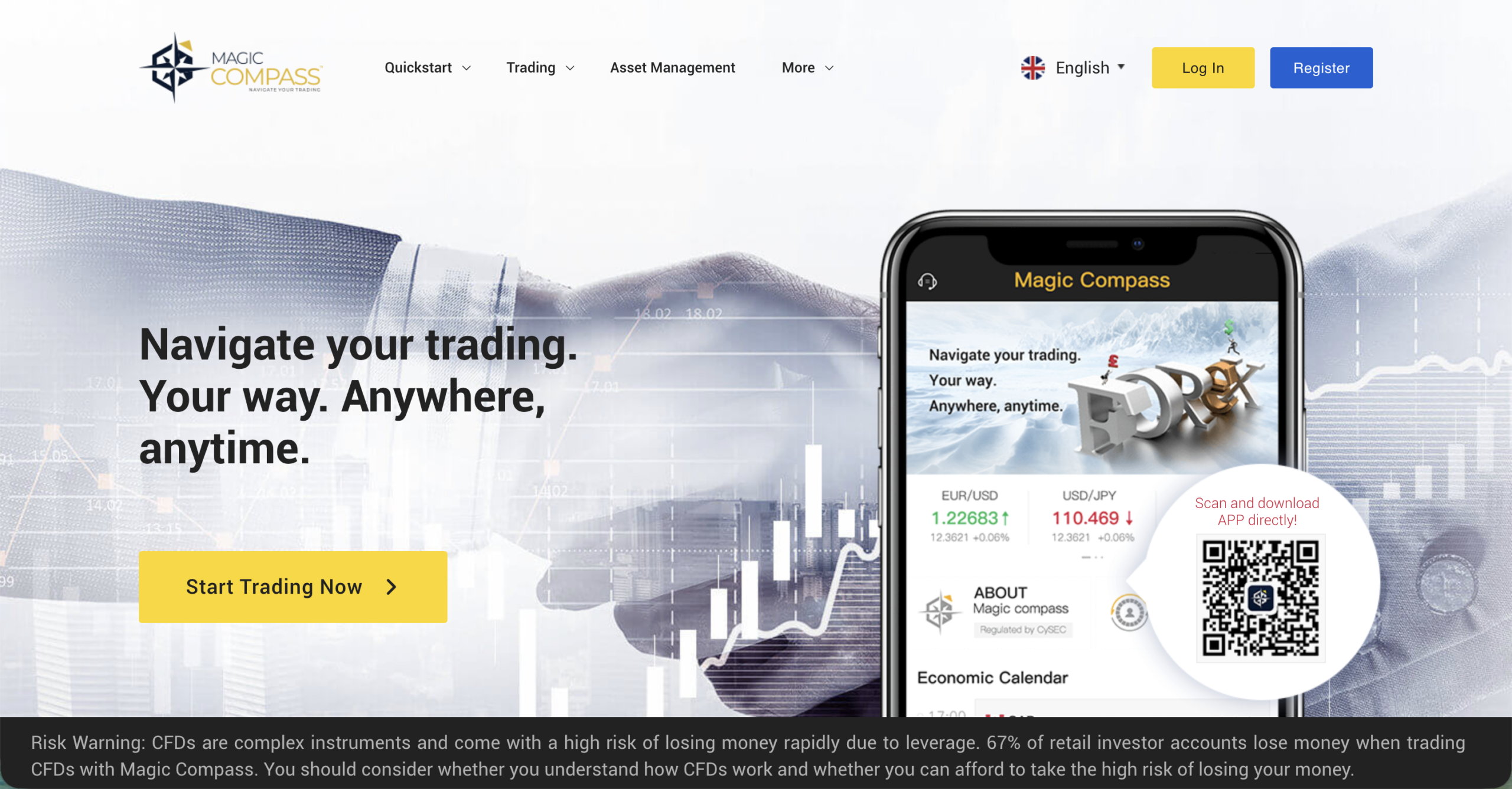 Screenshot of the fraudulent trading platform Magic Compass, showcasing its misleading marketing.