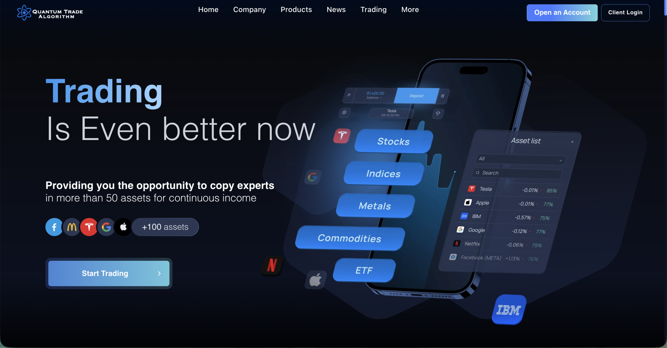 Screenshot of the fraudulent trading platform QuantumTrade Algorithm, showcasing its misleading marketing.