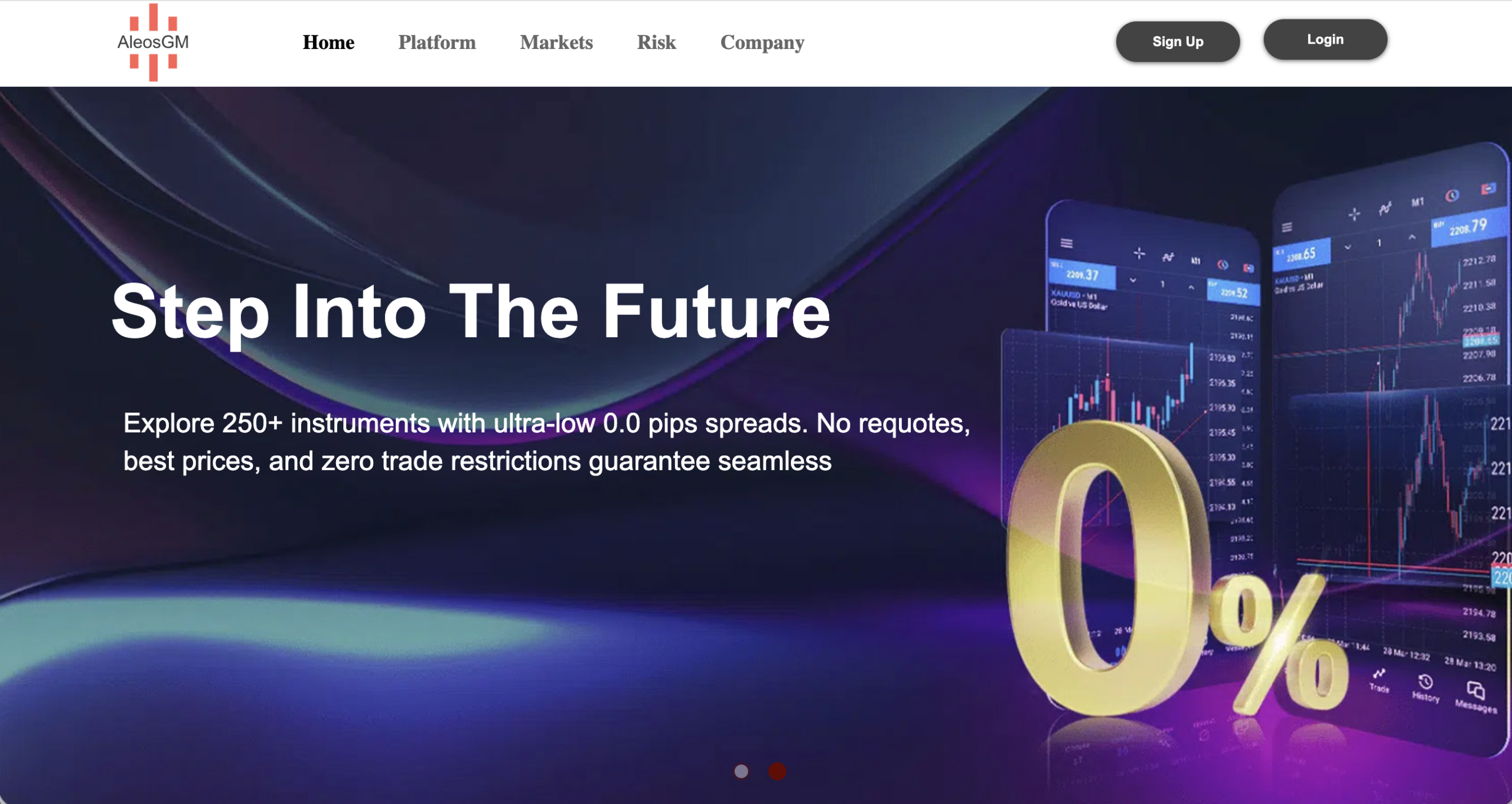 Screenshot of the fraudulent trading platform AleosGM Golden Global Pty Ltd, showcasing its misleading marketing.