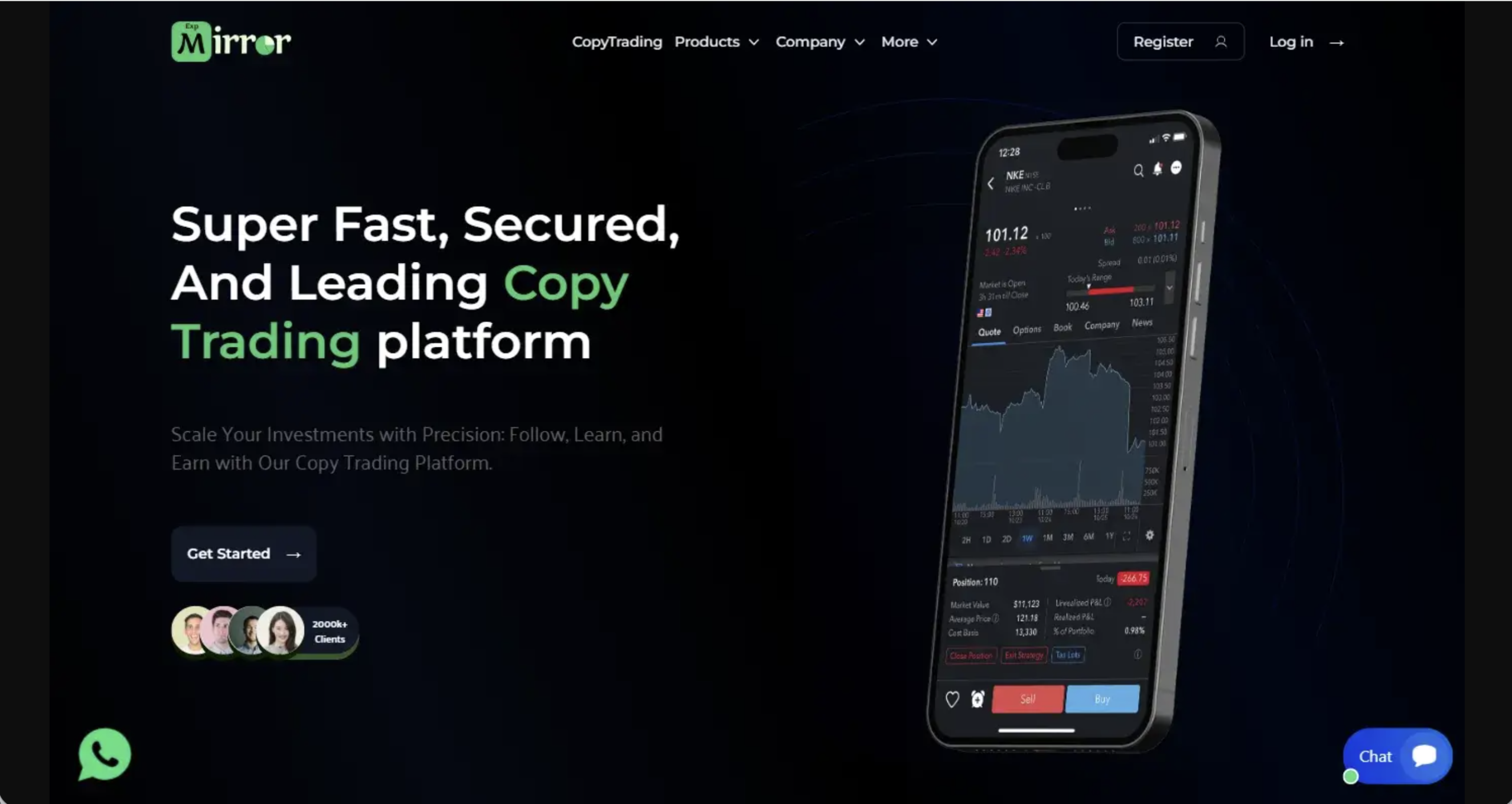 Screenshot of the fraudulent trading platform MirrorExp, showcasing its misleading marketing.