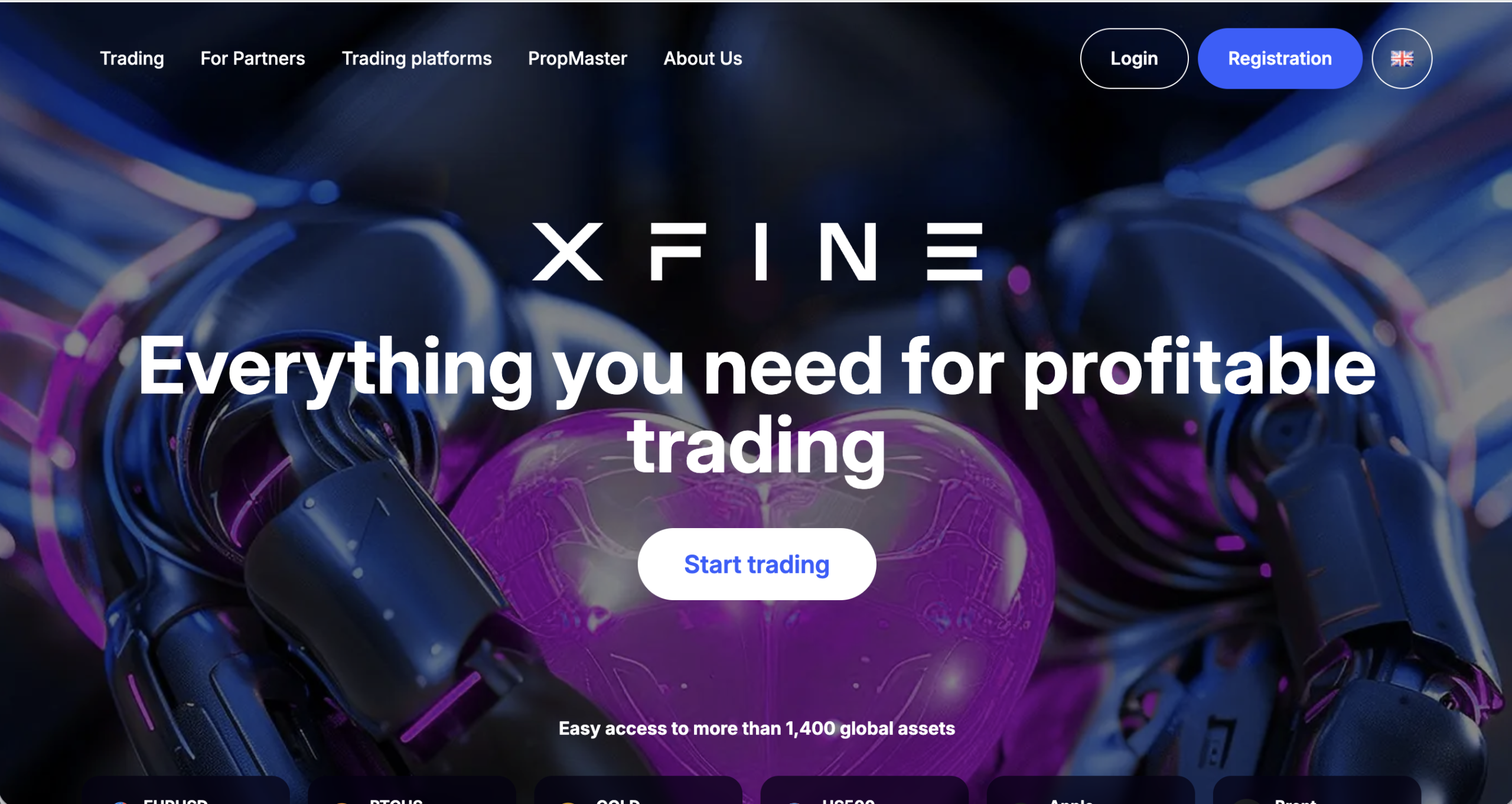 Screenshot of the fraudulent trading platform XFine, showcasing its misleading marketing. 