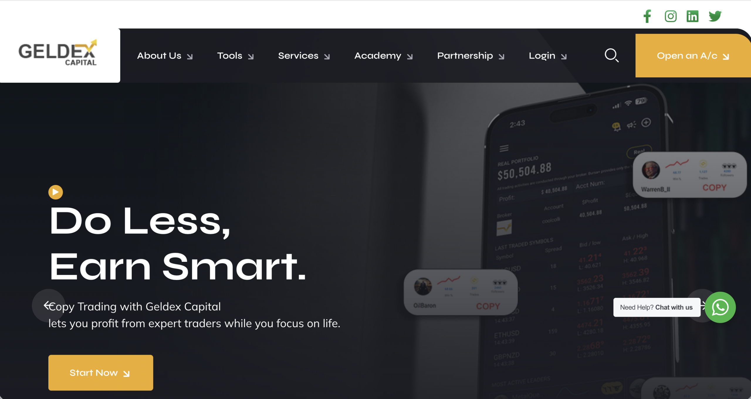 Screenshot of the fraudulent trading platform Geldex Capital, showcasing its misleading marketing.