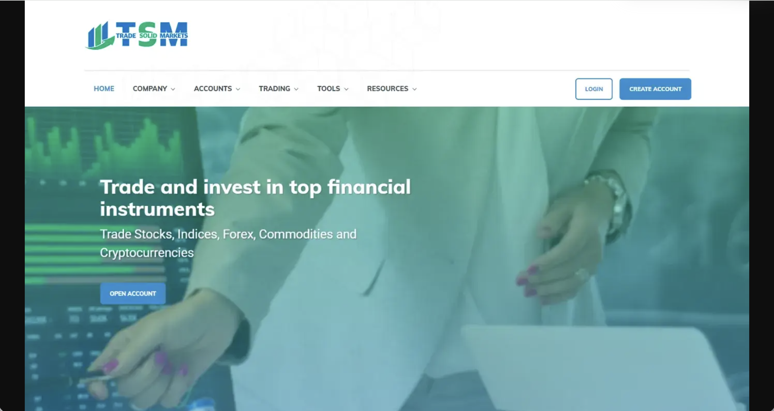 Screenshot of the fraudulent trading platform Trade Solid Markets, showcasing its misleading marketing.
