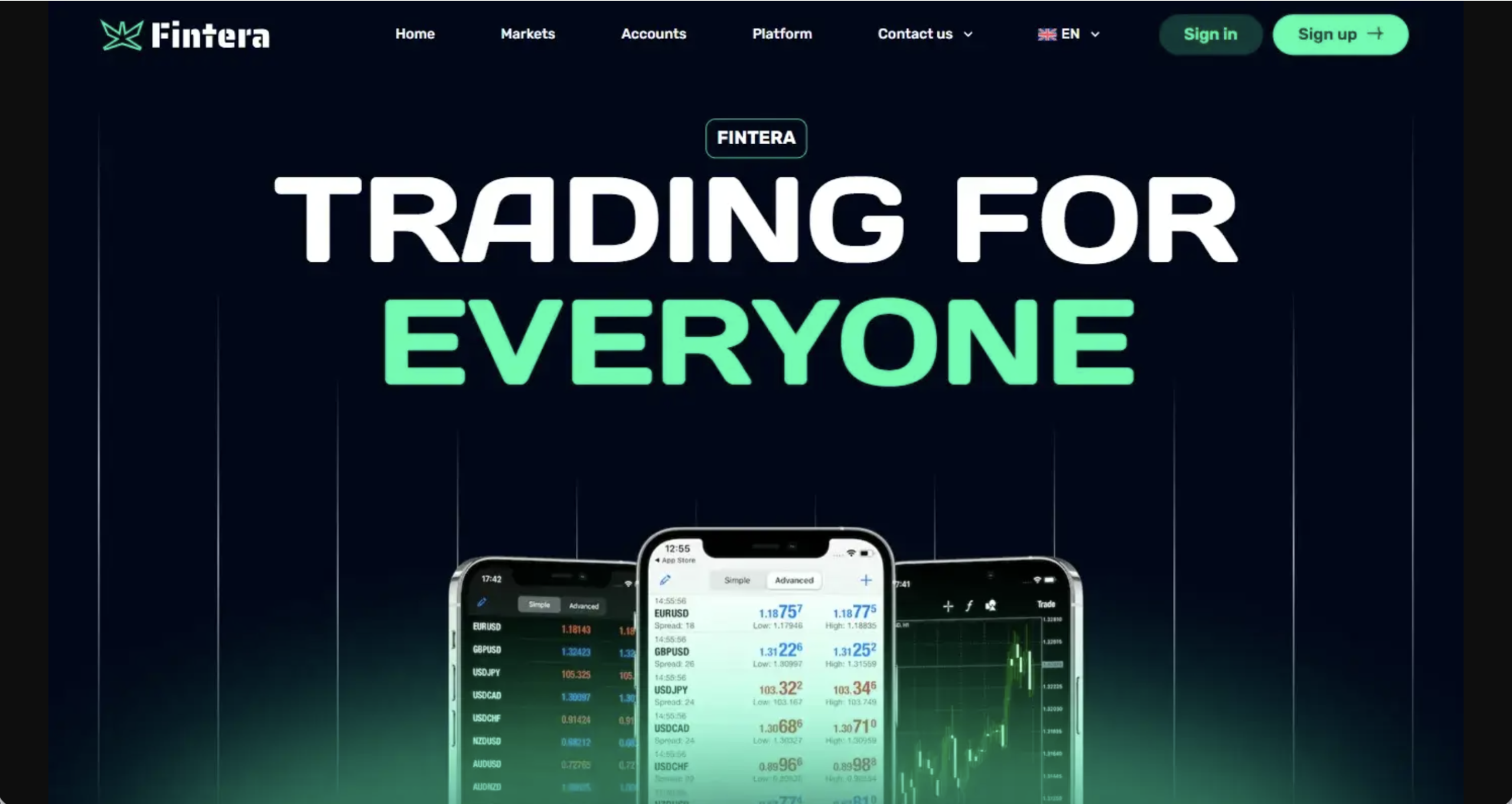 Screenshot of the fraudulent trading platform Fintera, showcasing its misleading marketing.