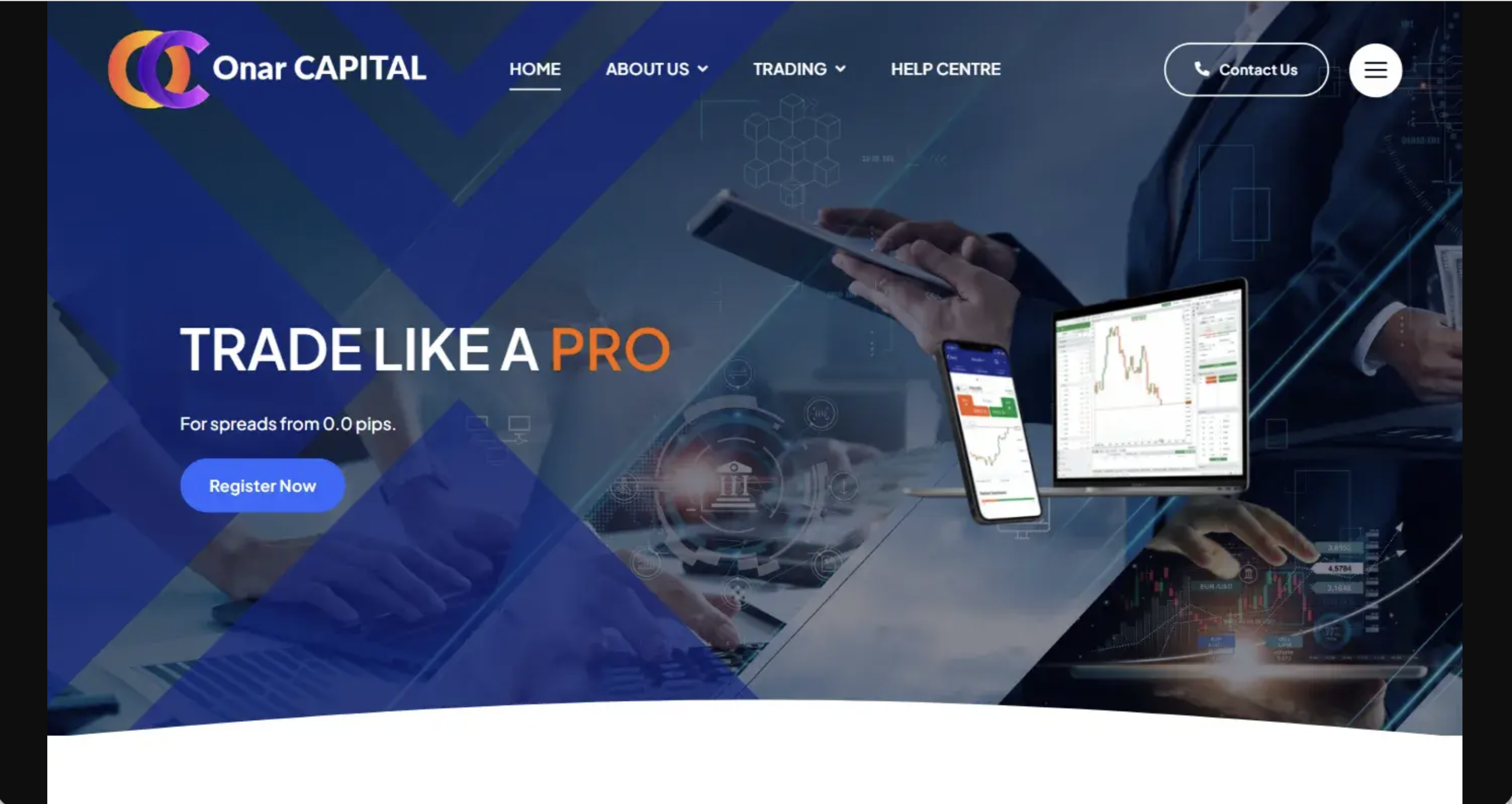 Screenshot of the fraudulent trading platform Onar Capital, showcasing its misleading marketing.