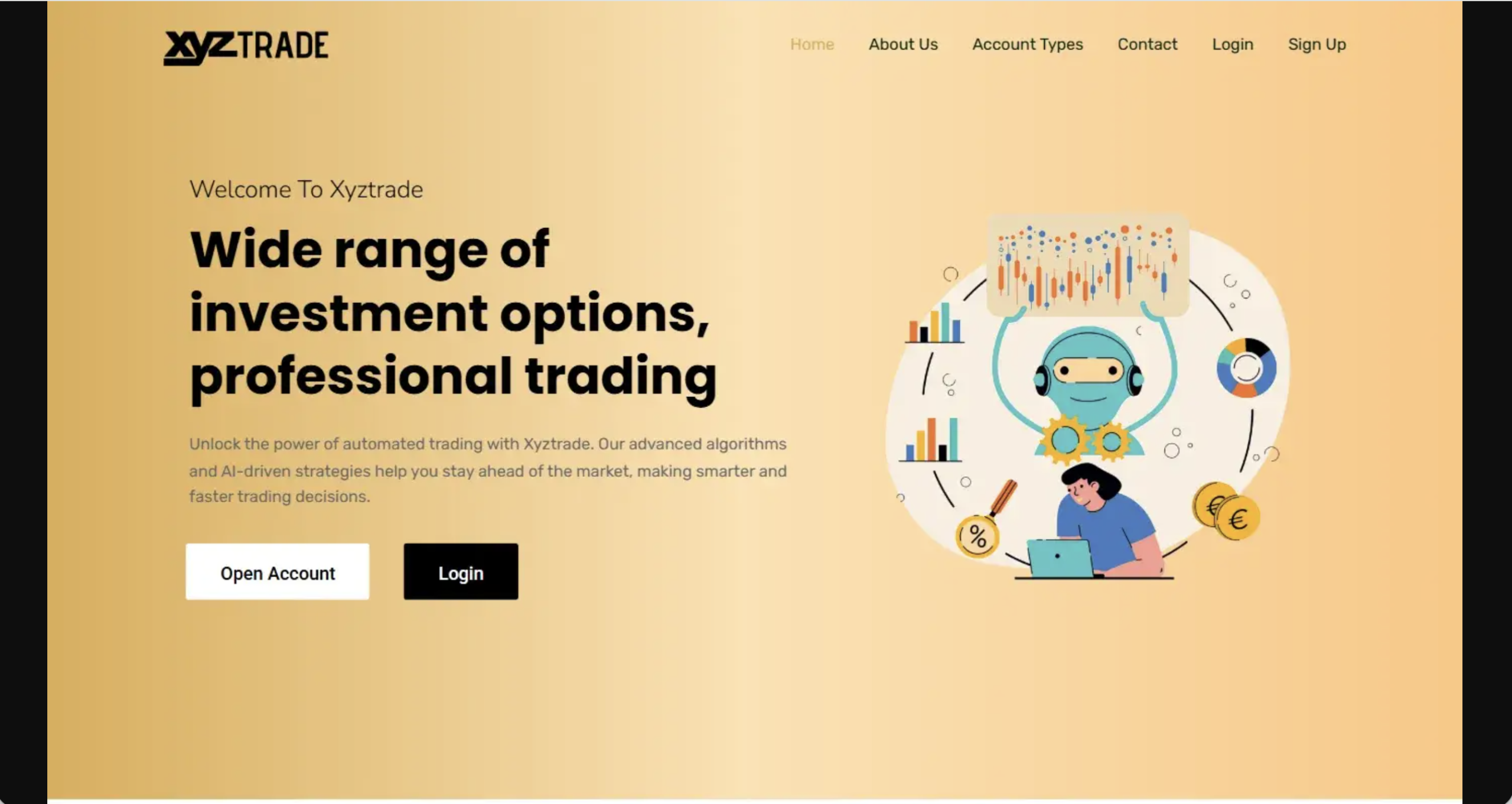 Screenshot of the fraudulent trading platform Xyztrade, showcasing its misleading marketing.