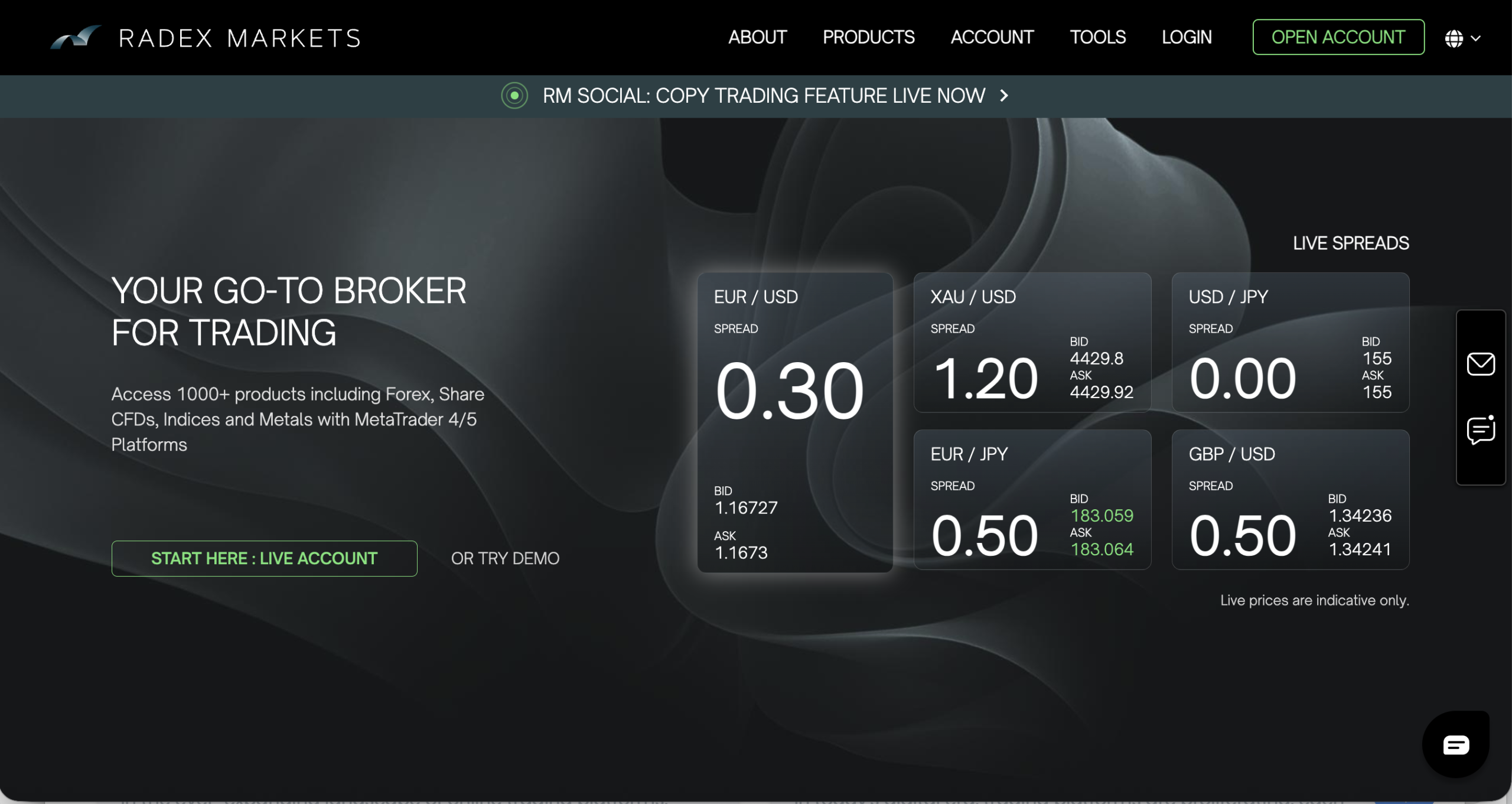 Screenshot of the fraudulent trading platform AT Radex Markets, showcasing its misleading marketing.