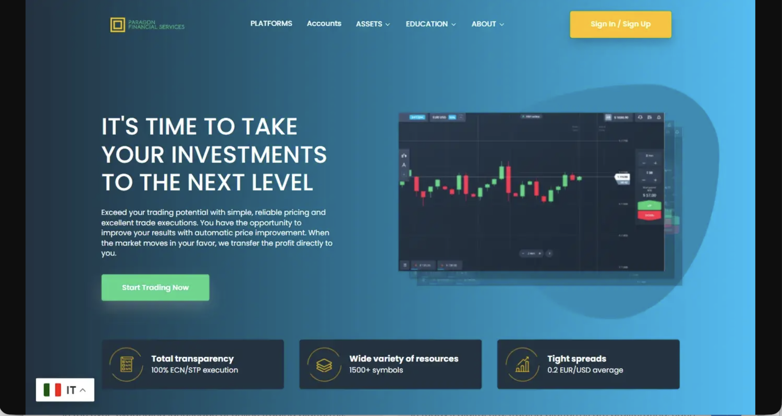 Screenshot of the fraudulent trading platform AT Paragonfx, showcasing its misleading marketing. 