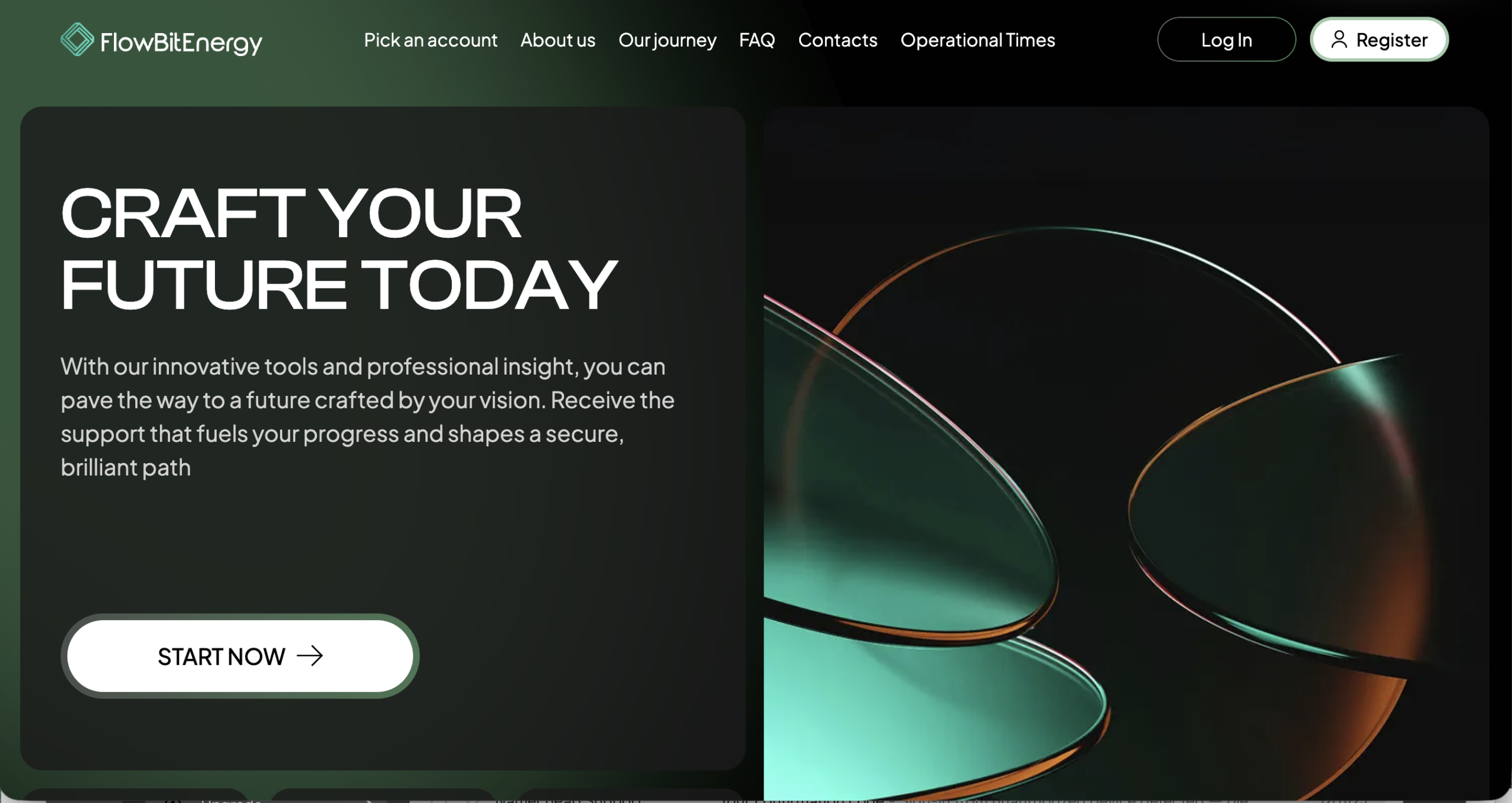 Screenshot of the fraudulent trading platform FlowBitEnergy, showcasing its misleading marketing.