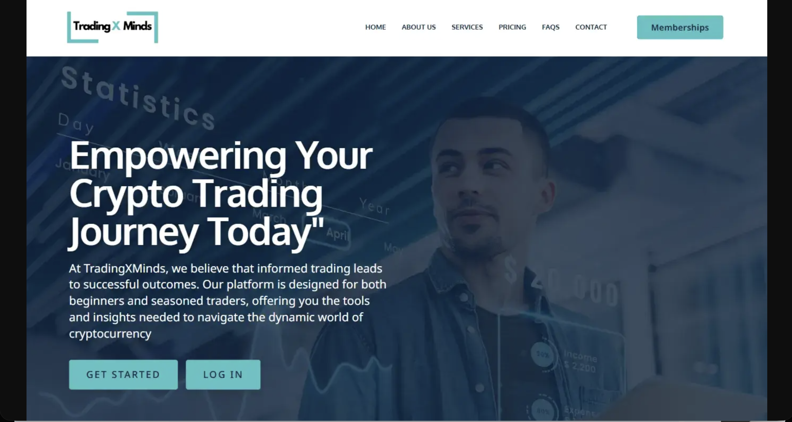Screenshot of the fraudulent trading platform TradingXminds, showcasing its misleading marketing.