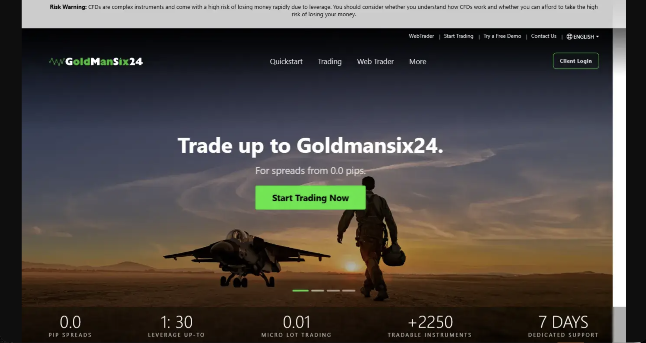 Screenshot of the fraudulent trading platform Goldmansix24, showcasing its misleading marketing. 