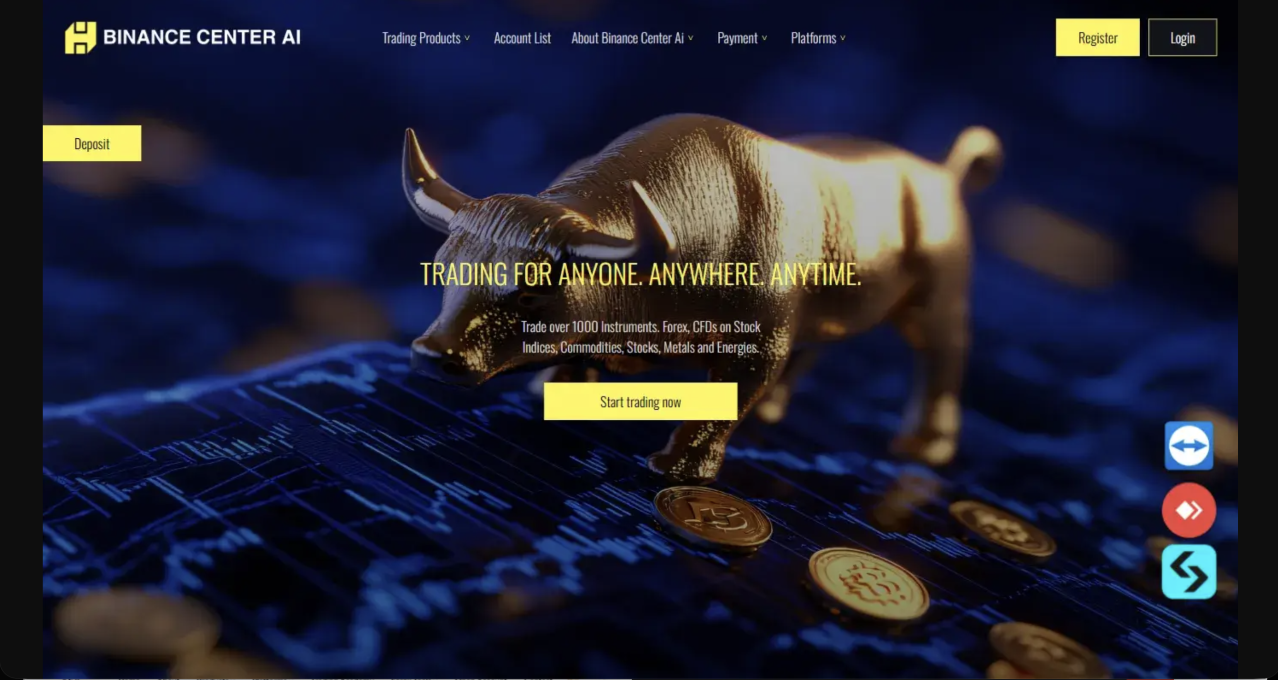 Screenshot of the fraudulent trading platform BinanceCenterAi, showcasing its misleading marketing.