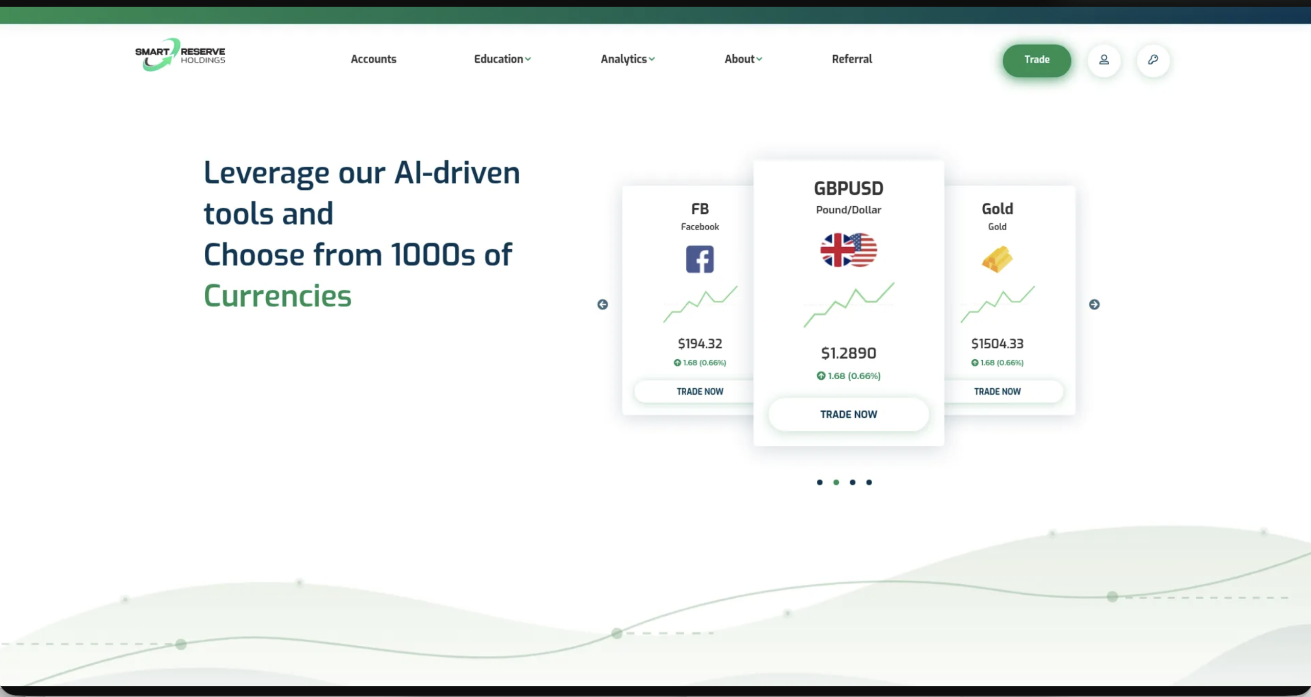 Screenshot of the fraudulent trading platform Smart Reserve Holdings, showcasing its misleading marketing.