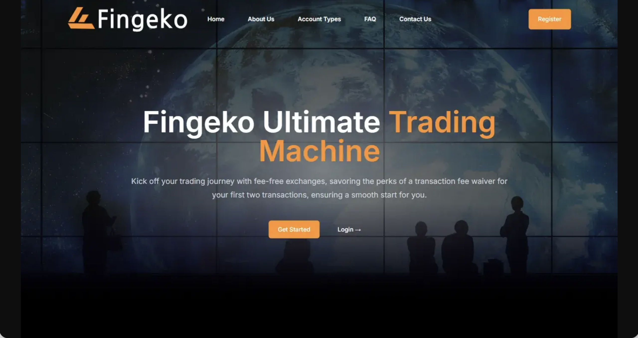 Screenshot of the fraudulent trading platform Fingeko, showcasing its misleading marketing.