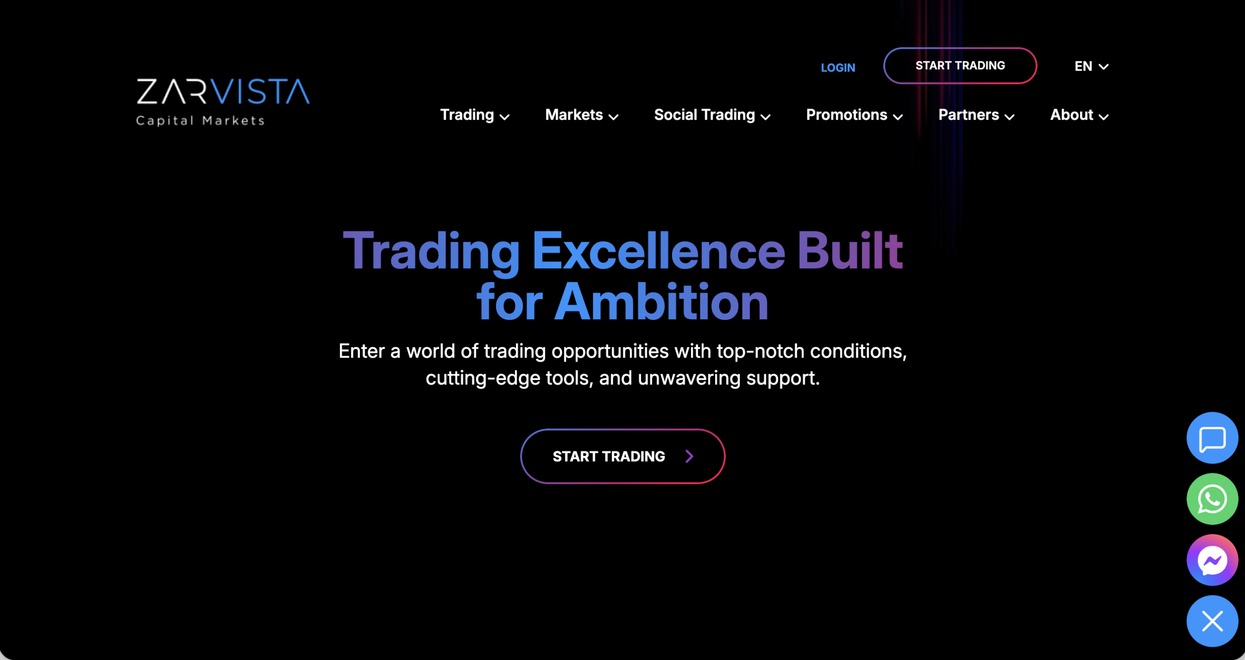 Screenshot of the fraudulent trading platform Zarvista Capital Markets, showcasing its misleading marketing.