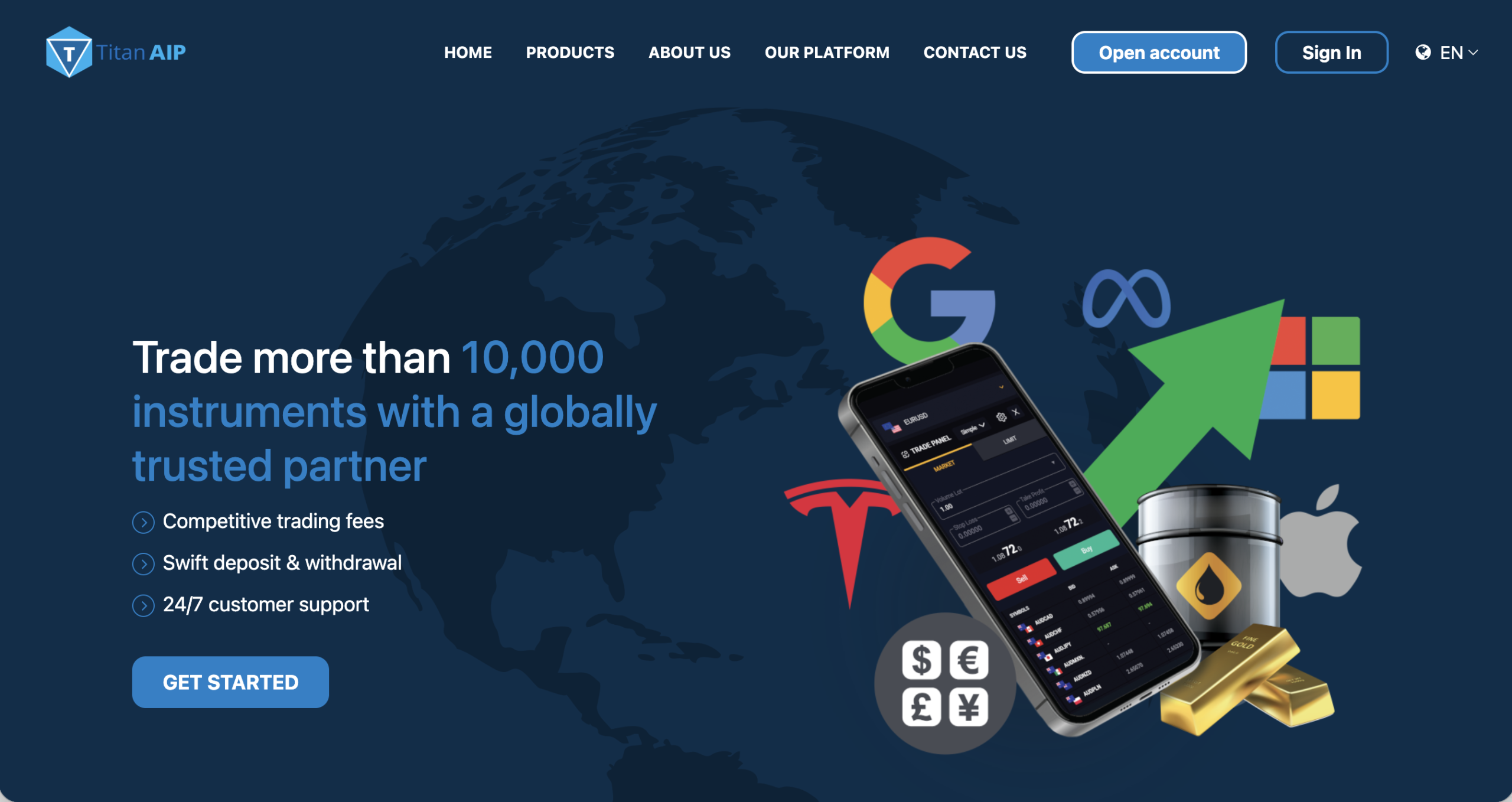 Screenshot of the fraudulent trading platform TitanAIP, showcasing its misleading marketing.