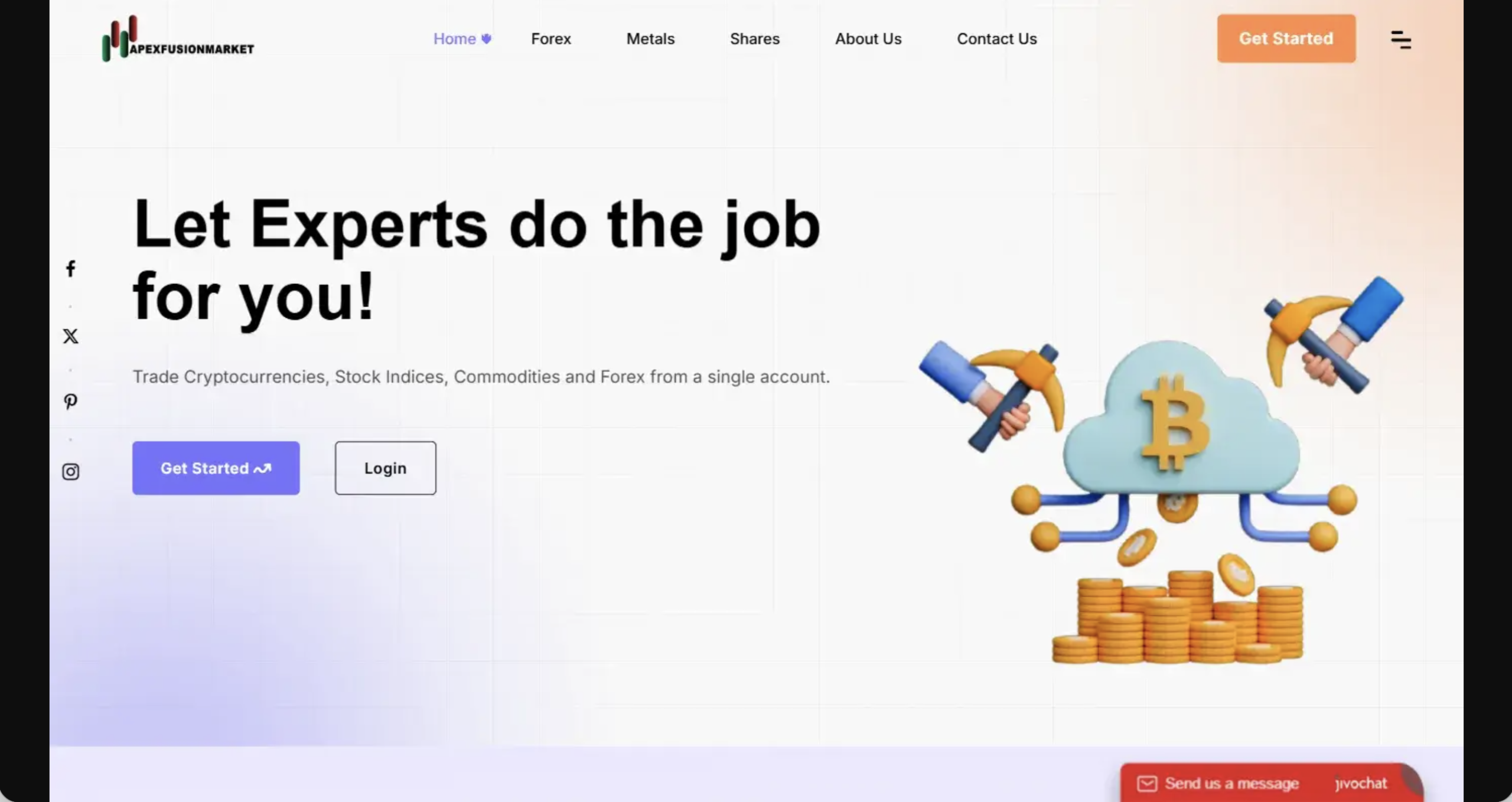 Screenshot of the fraudulent trading platform Apex Fusion Market, showcasing its misleading marketing.