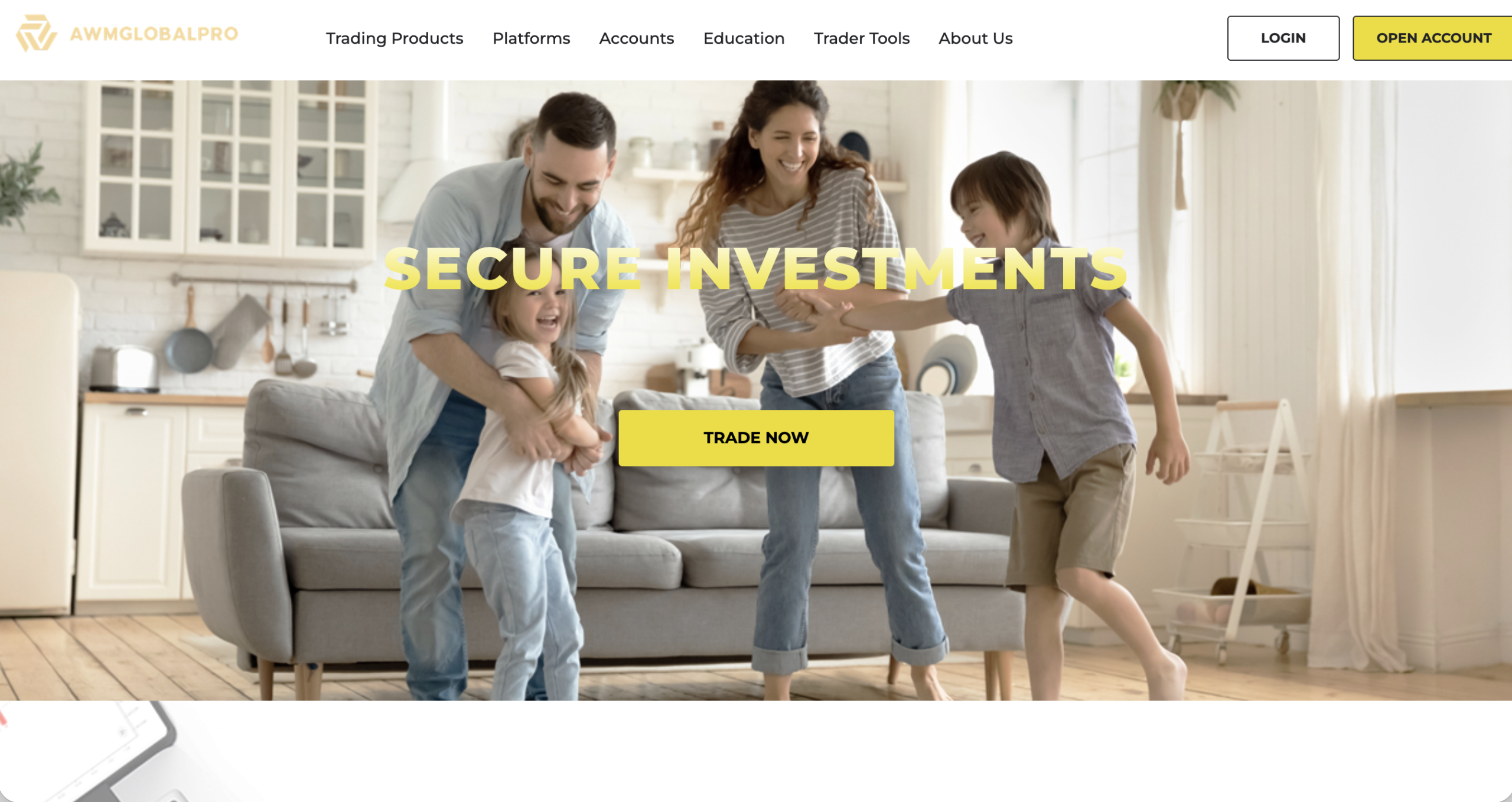 Screenshot of the fraudulent trading platform AWM Global Pro, showcasing its misleading marketing.