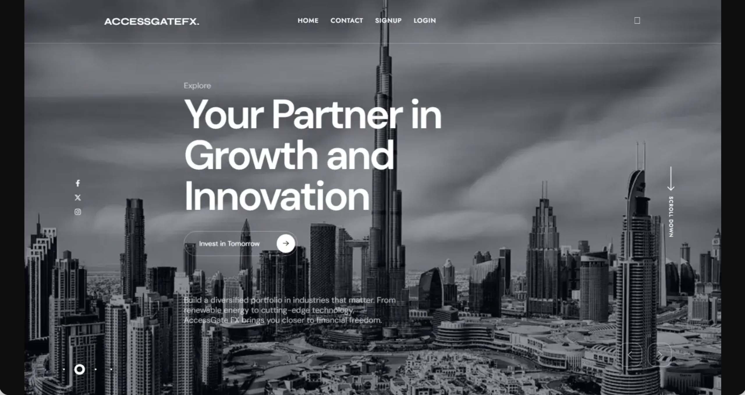 Screenshot of the fraudulent trading platform AccessGateFX, showcasing its misleading marketing.