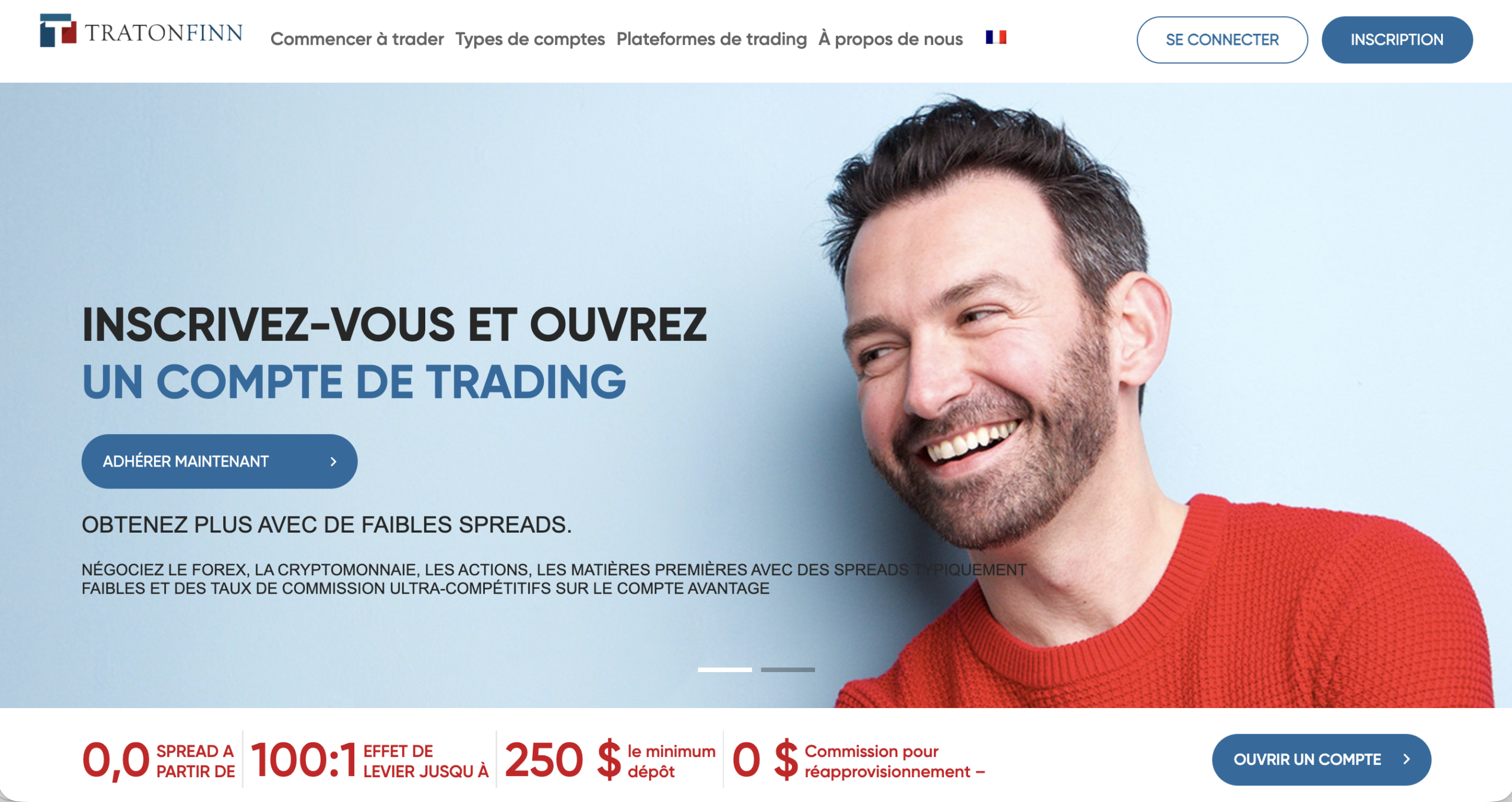 Screenshot of the fraudulent trading platform Tratonfinn , showcasing its misleading marketing.