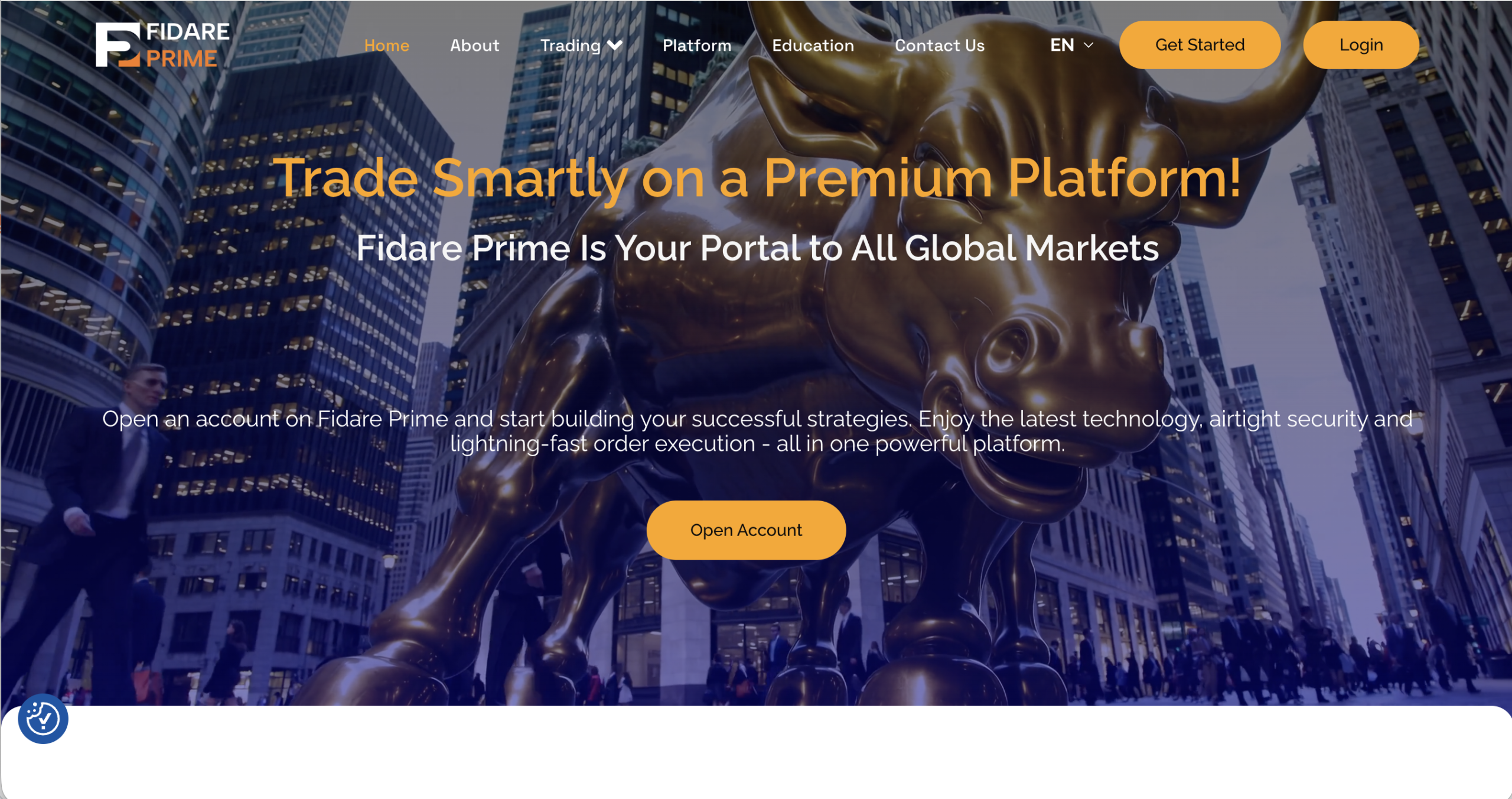 Screenshot of the fraudulent trading platform Fidare Prime, showcasing its misleading marketing.