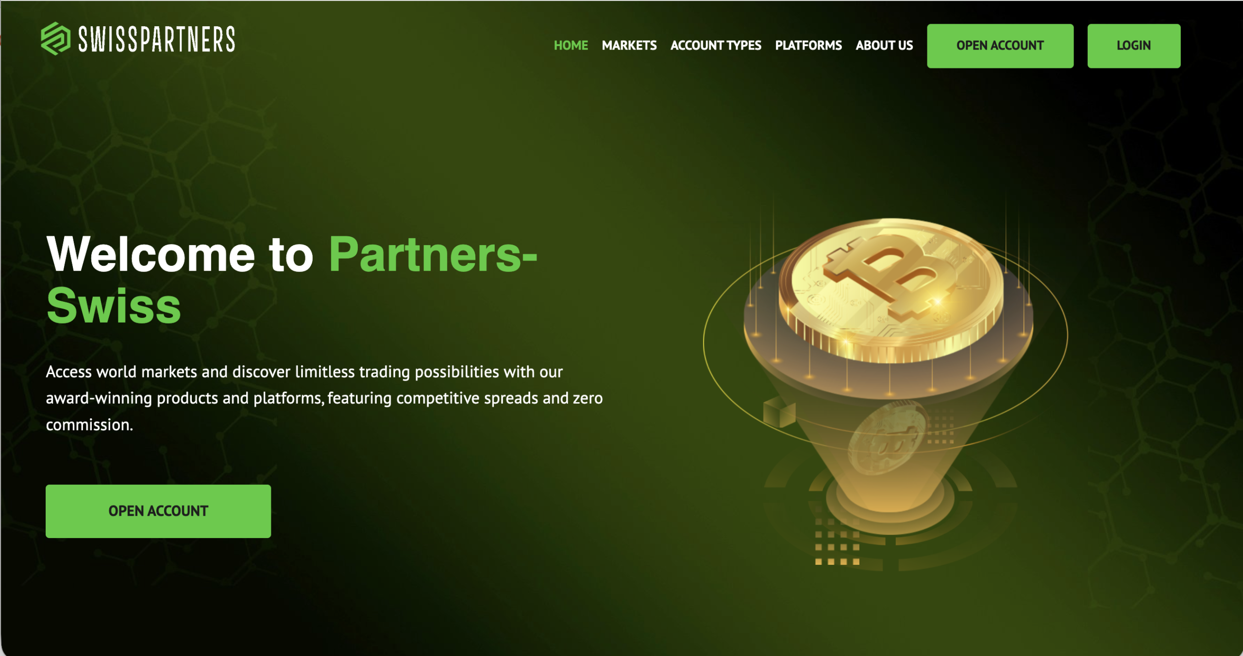 Screenshot of the fraudulent trading platform Partners-Swiss, showcasing its misleading marketing.