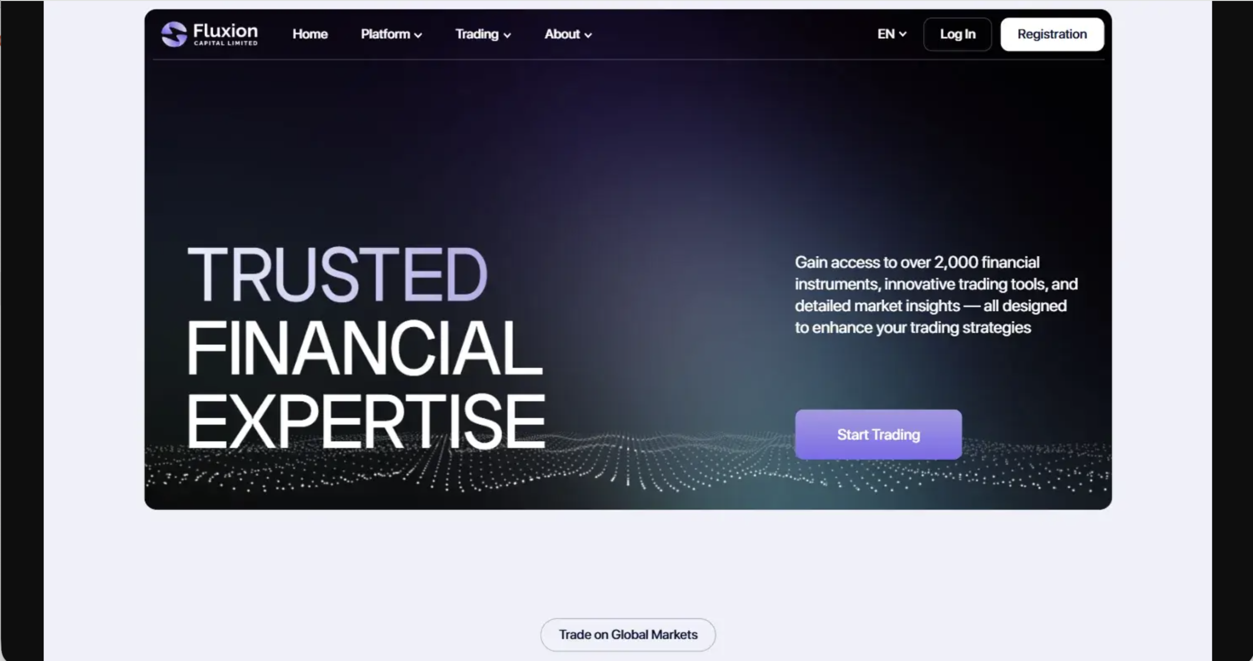 Screenshot of the fraudulent trading platform Fluxion, showcasing its misleading marketing.