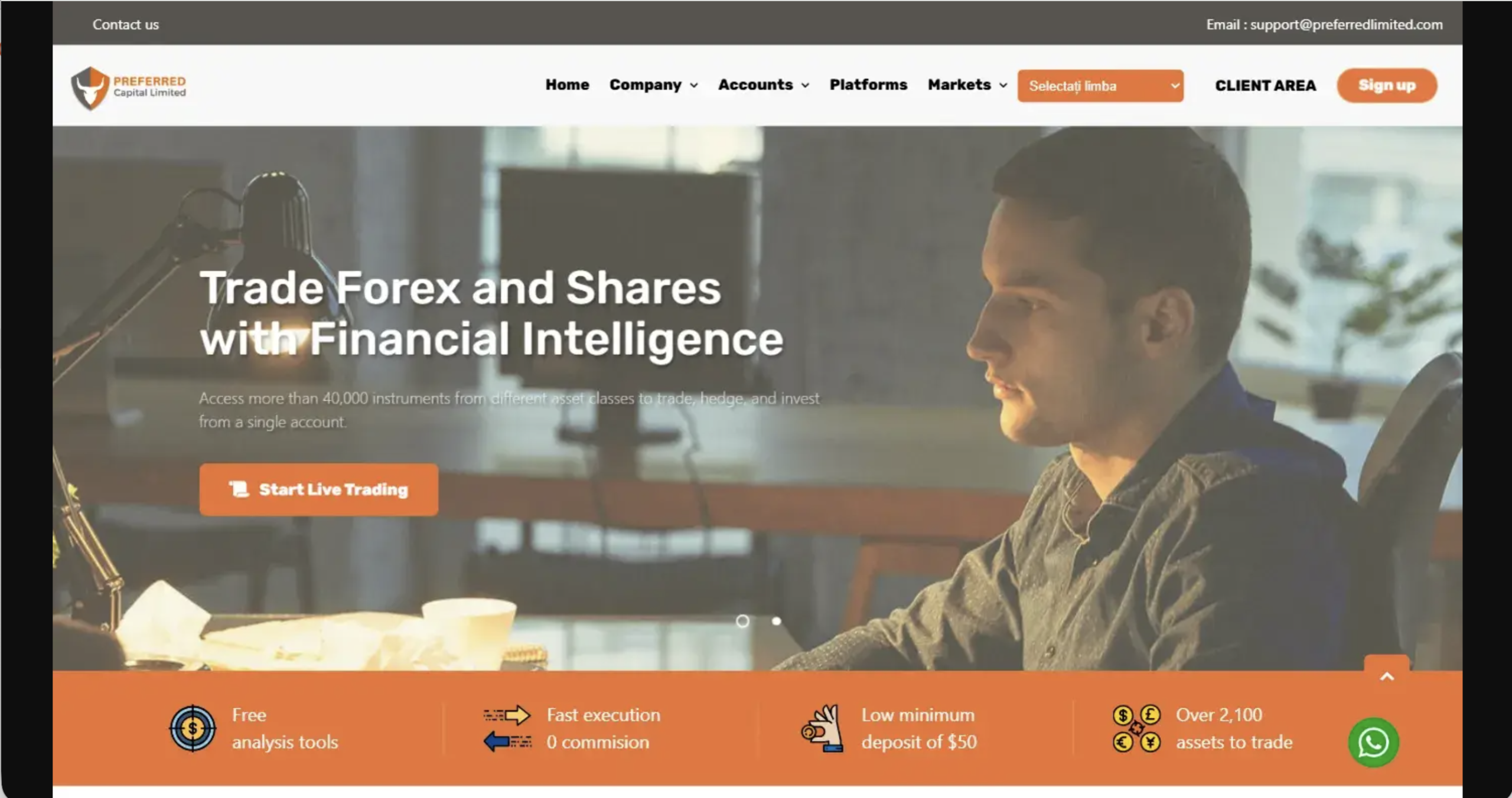 Screenshot of the fraudulent trading platform Preferred Capital Limited, showcasing its misleading marketing.