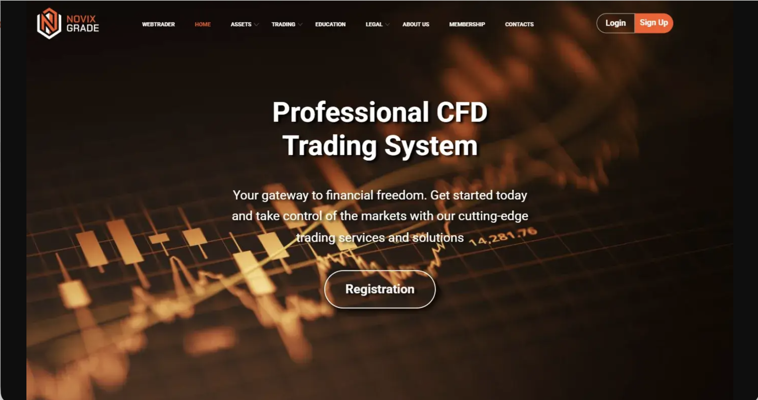 Screenshot of the fraudulent trading platform Novixgrade, showcasing its misleading marketing. 