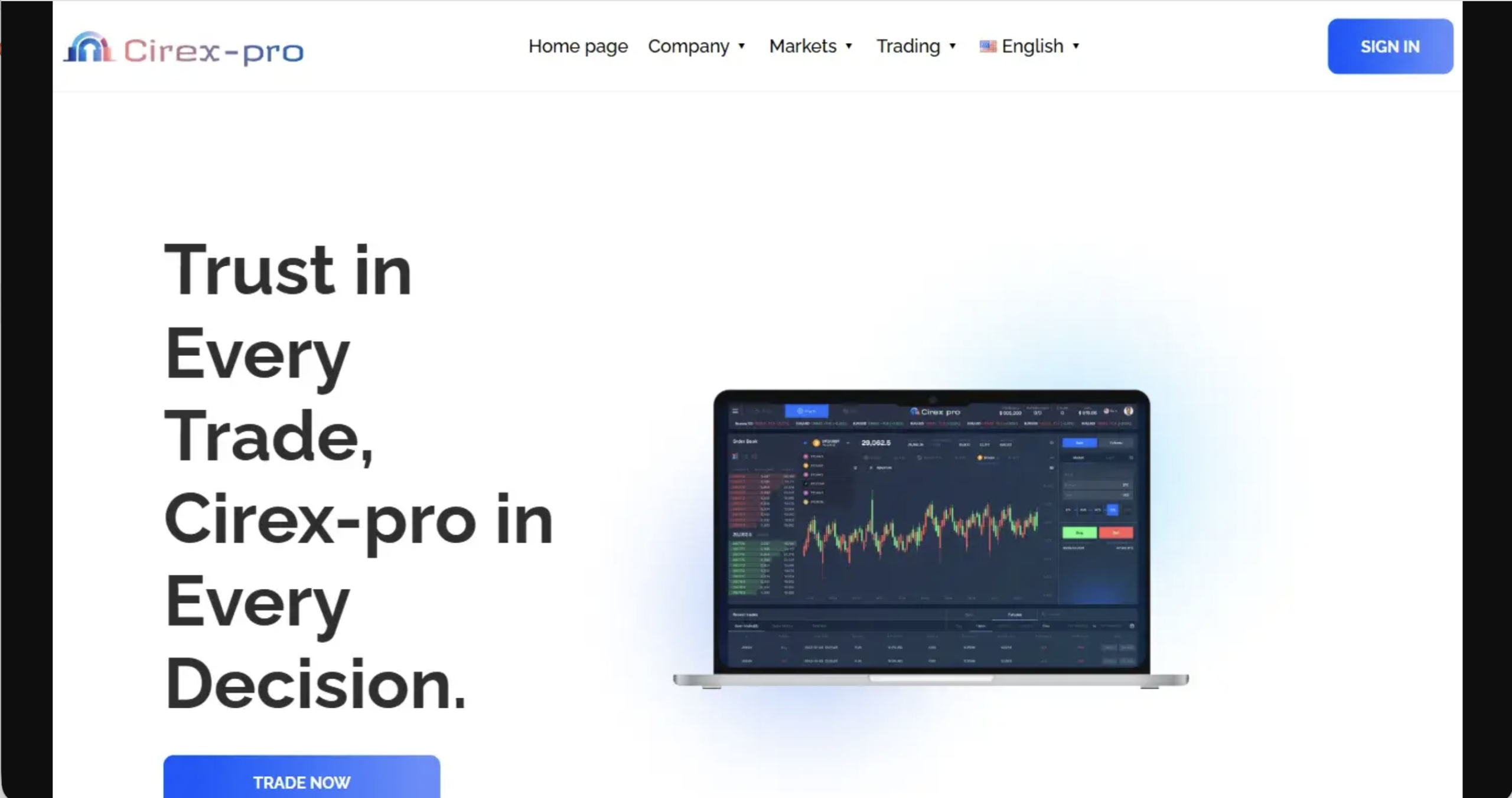 Screenshot of the fraudulent trading platform Cirex-pro, showcasing its misleading marketing.
