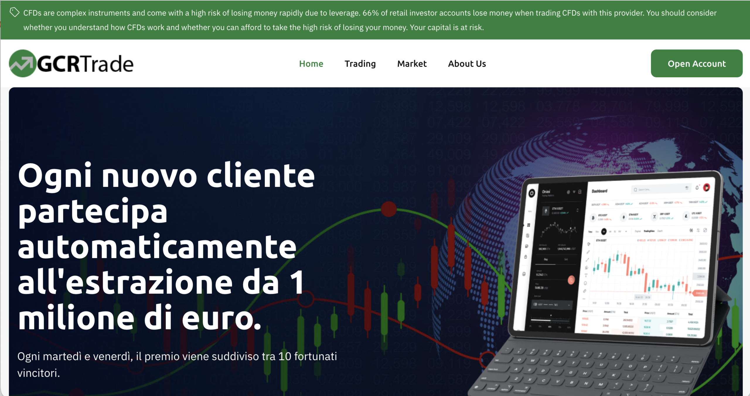 Screenshot of the fraudulent trading platform GCRTrade, showcasing its misleading marketing. 