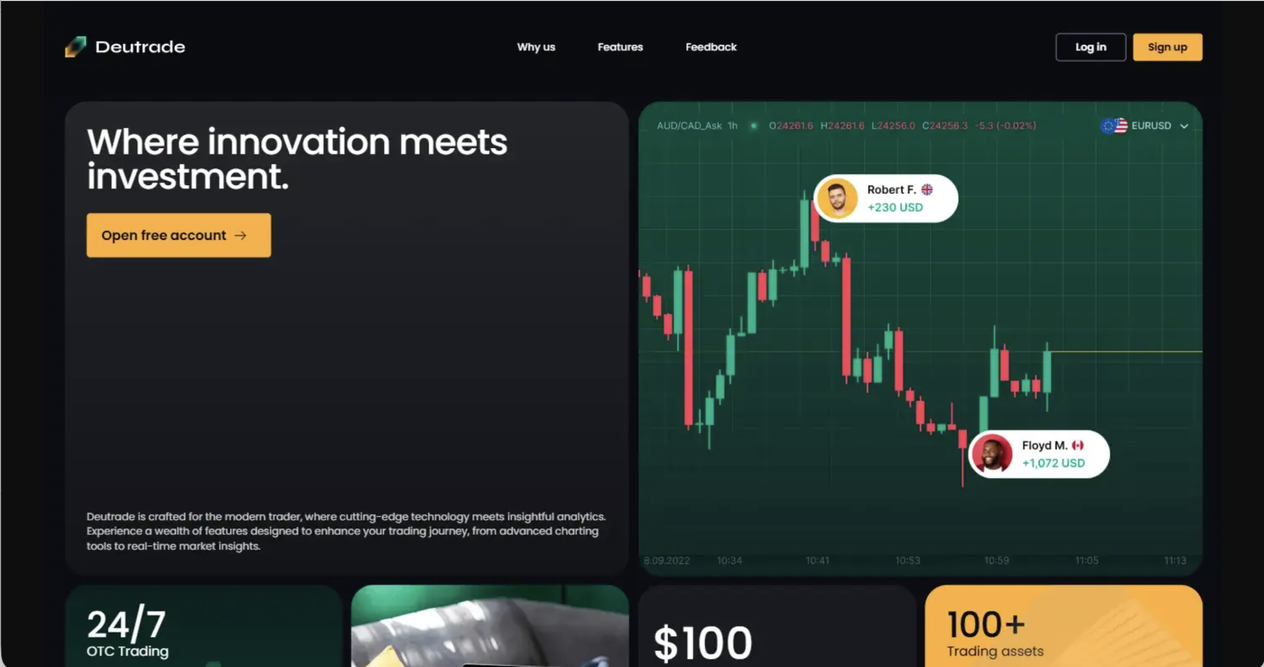 Screenshot of the fraudulent trading platform Deutrade, showcasing its misleading marketing.