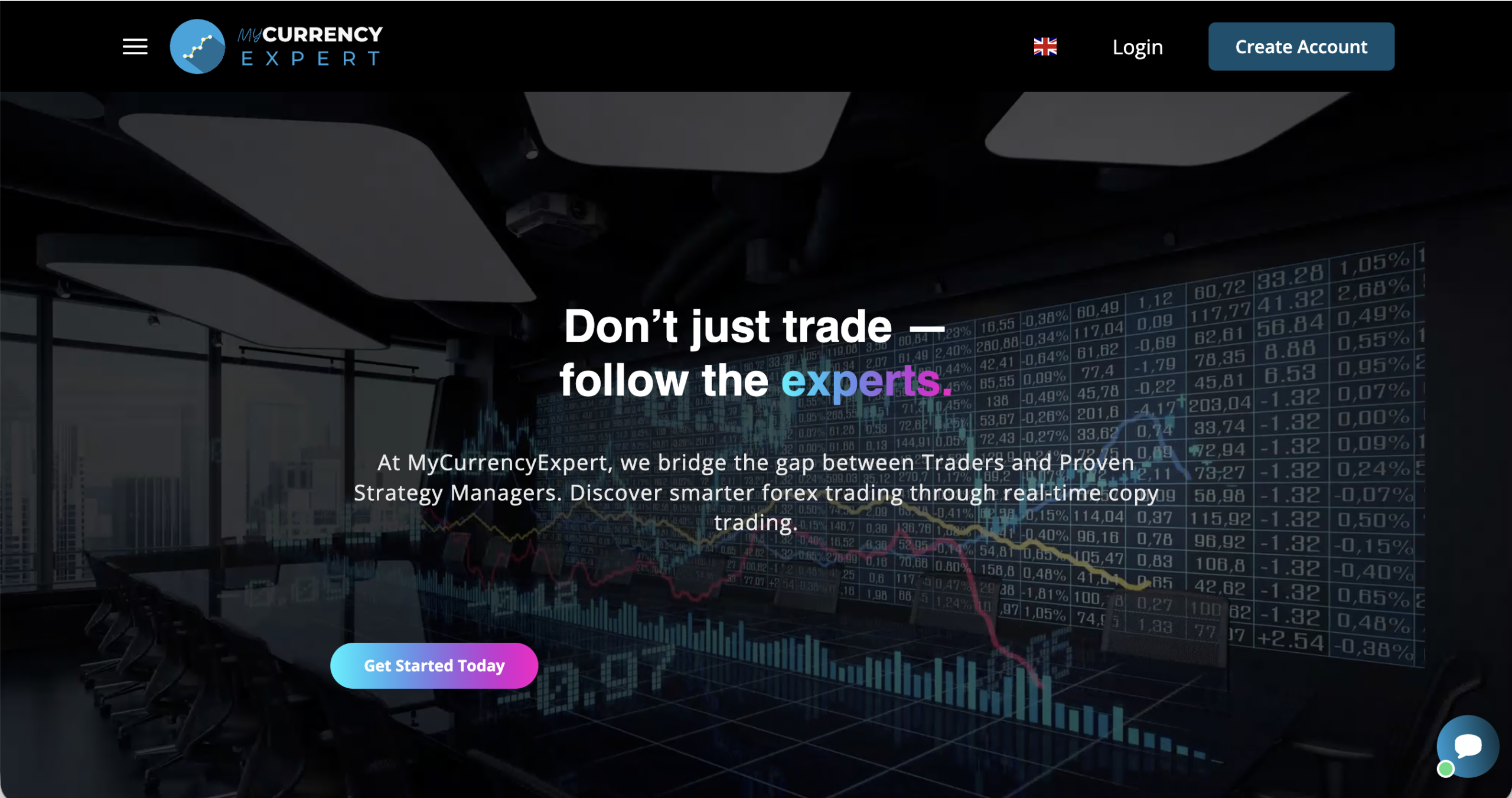 Screenshot of the fraudulent trading platform MyCurrencyExpert, showcasing its misleading marketing.