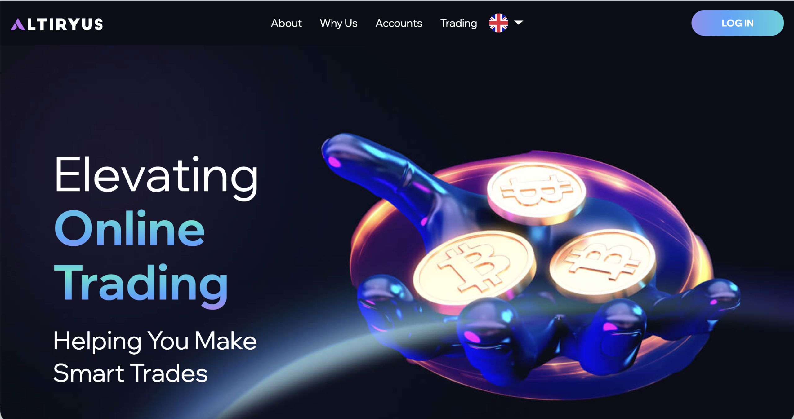Screenshot of the fraudulent trading platform Altiryus, showcasing its misleading marketing.