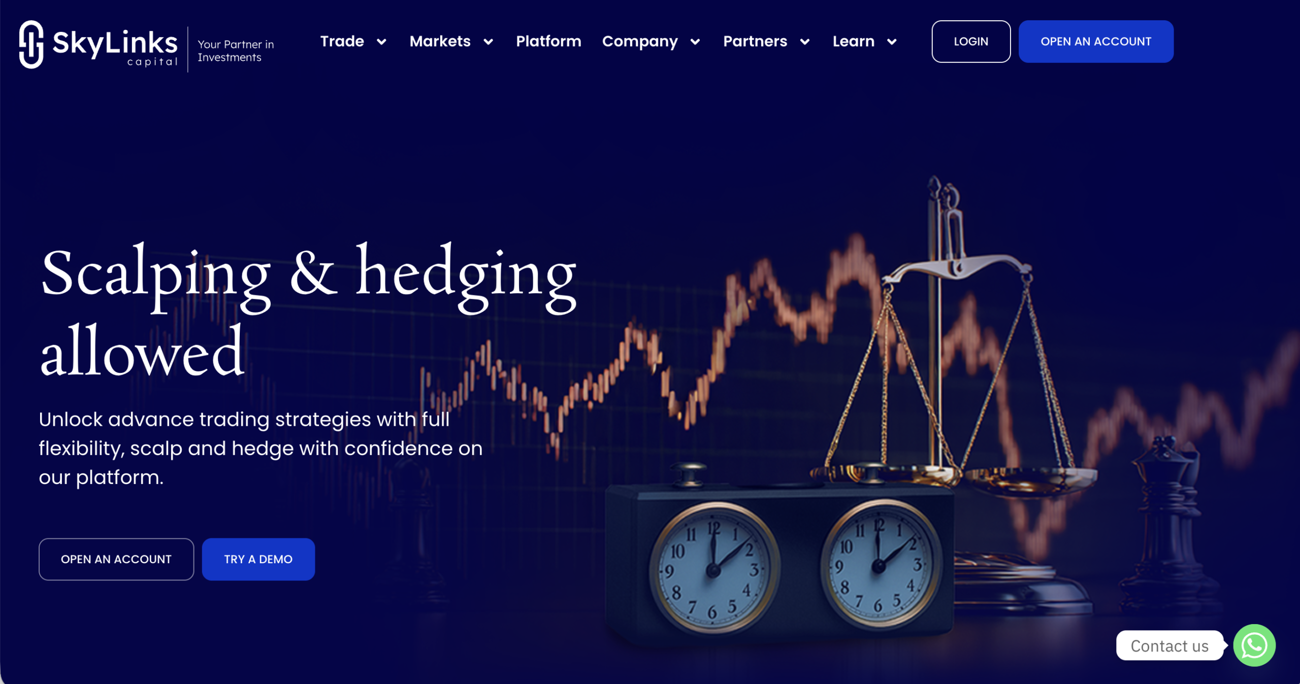 Screenshot of the fraudulent trading platform Sky Links Capital, showcasing its misleading marketing.