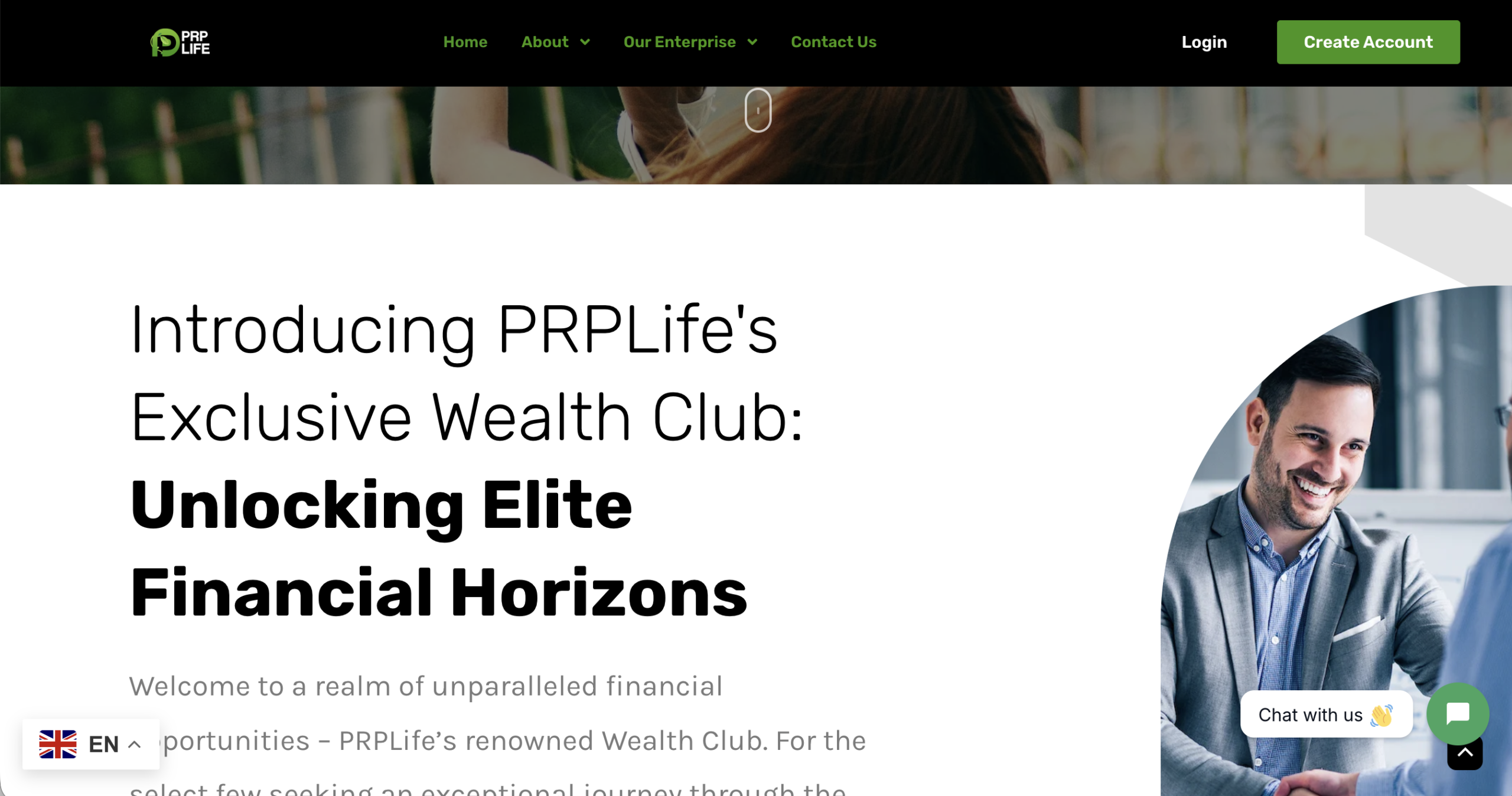 Screenshot of the fraudulent trading platform PRP Life, showcasing its misleading marketing.