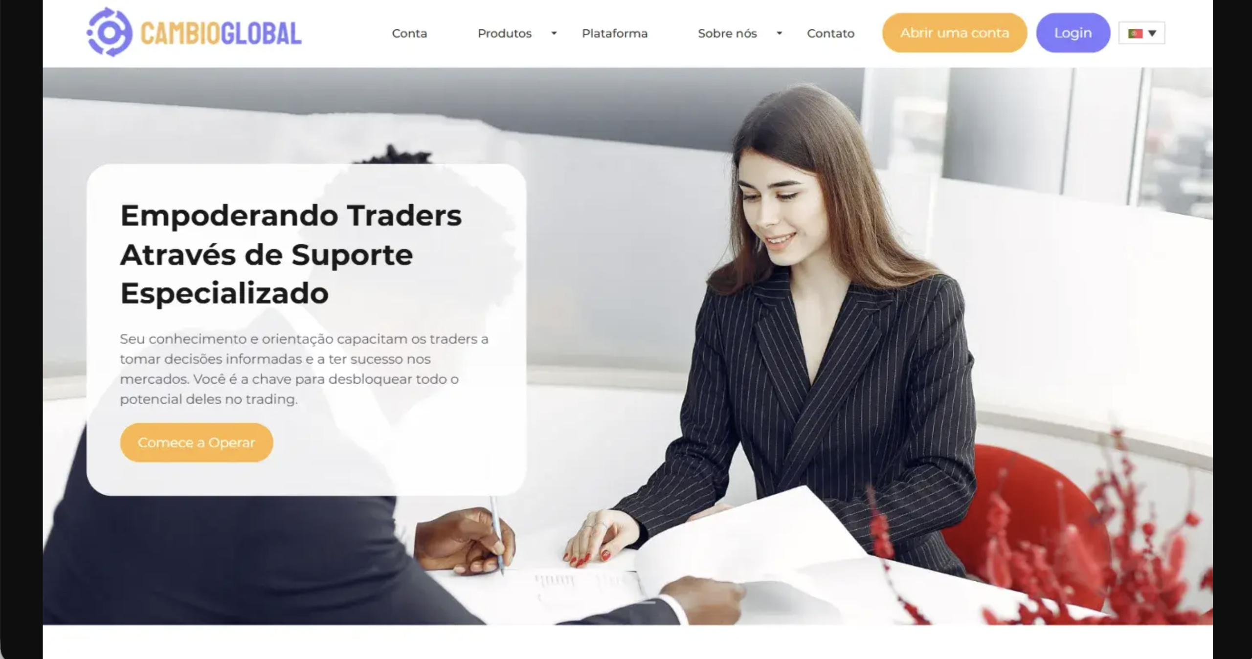 Screenshot of the fraudulent trading platform Cambio-Global, showcasing its misleading marketing.