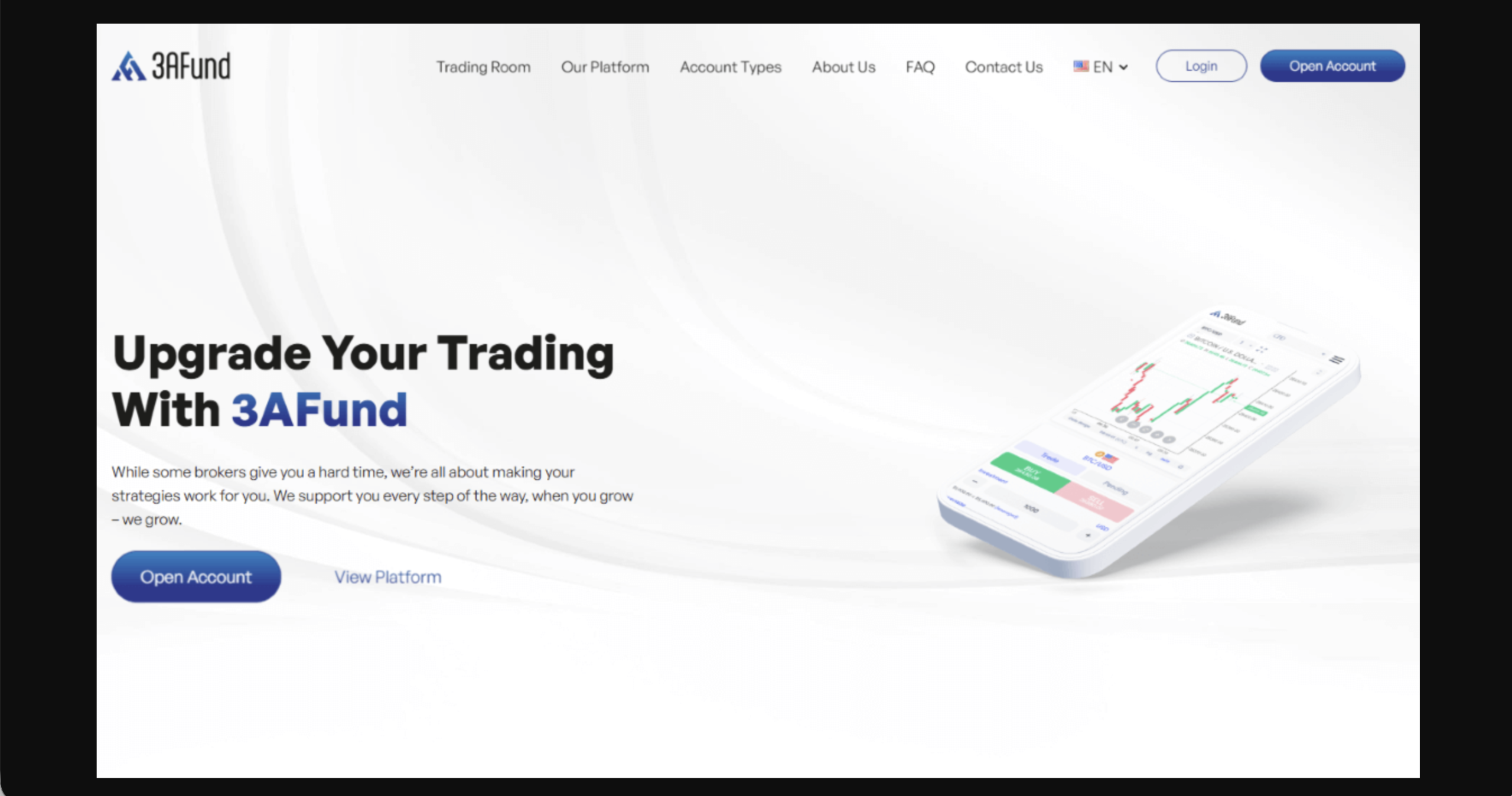 Screenshot of the fraudulent trading platform 3AFund, showcasing its misleading marketing.