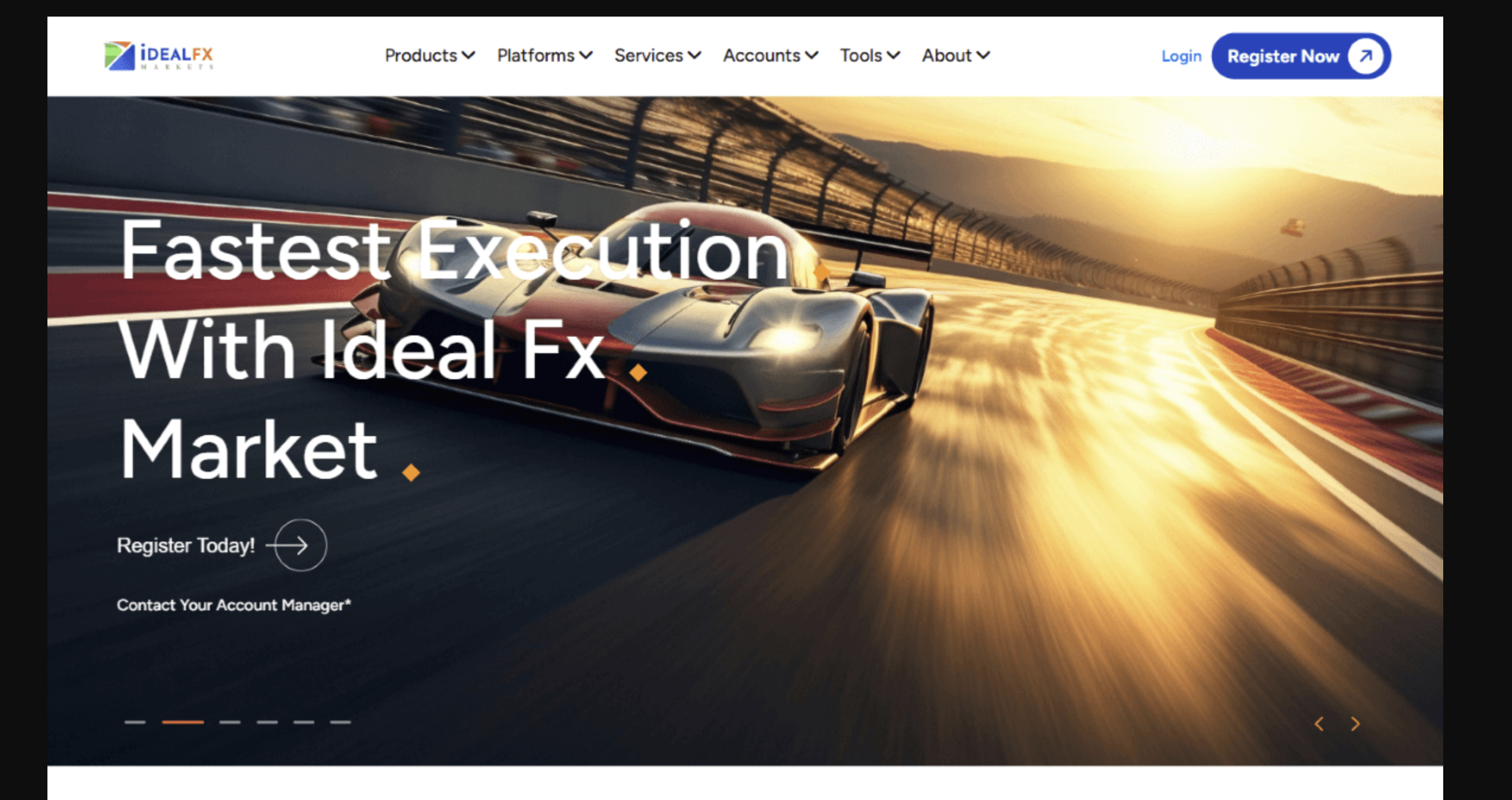 Screenshot of the fraudulent trading platform Ideal FX Markets, showcasing its misleading marketing.