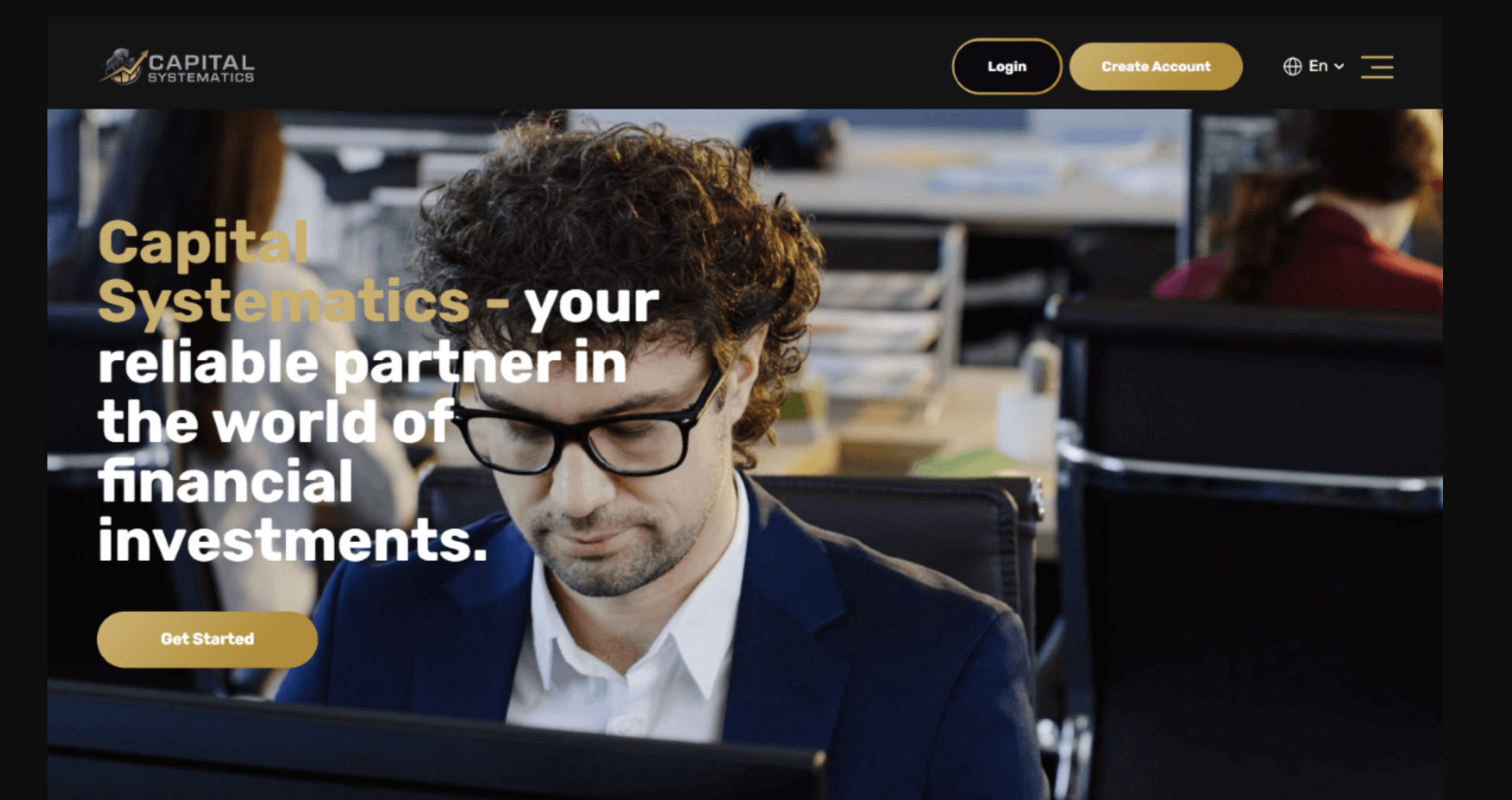 Screenshot of the fraudulent trading platform Capital Systematics, showcasing its misleading marketing.