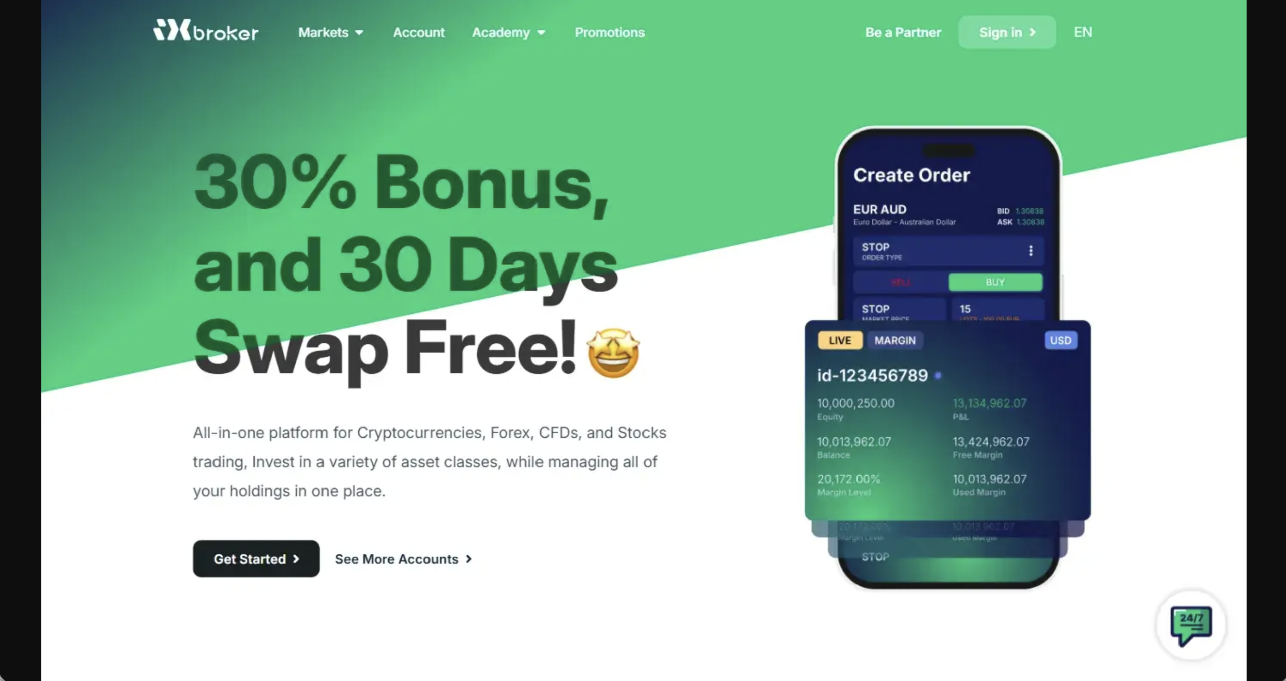 Screenshot of the fraudulent trading platform iX Broker, showcasing its misleading marketing.