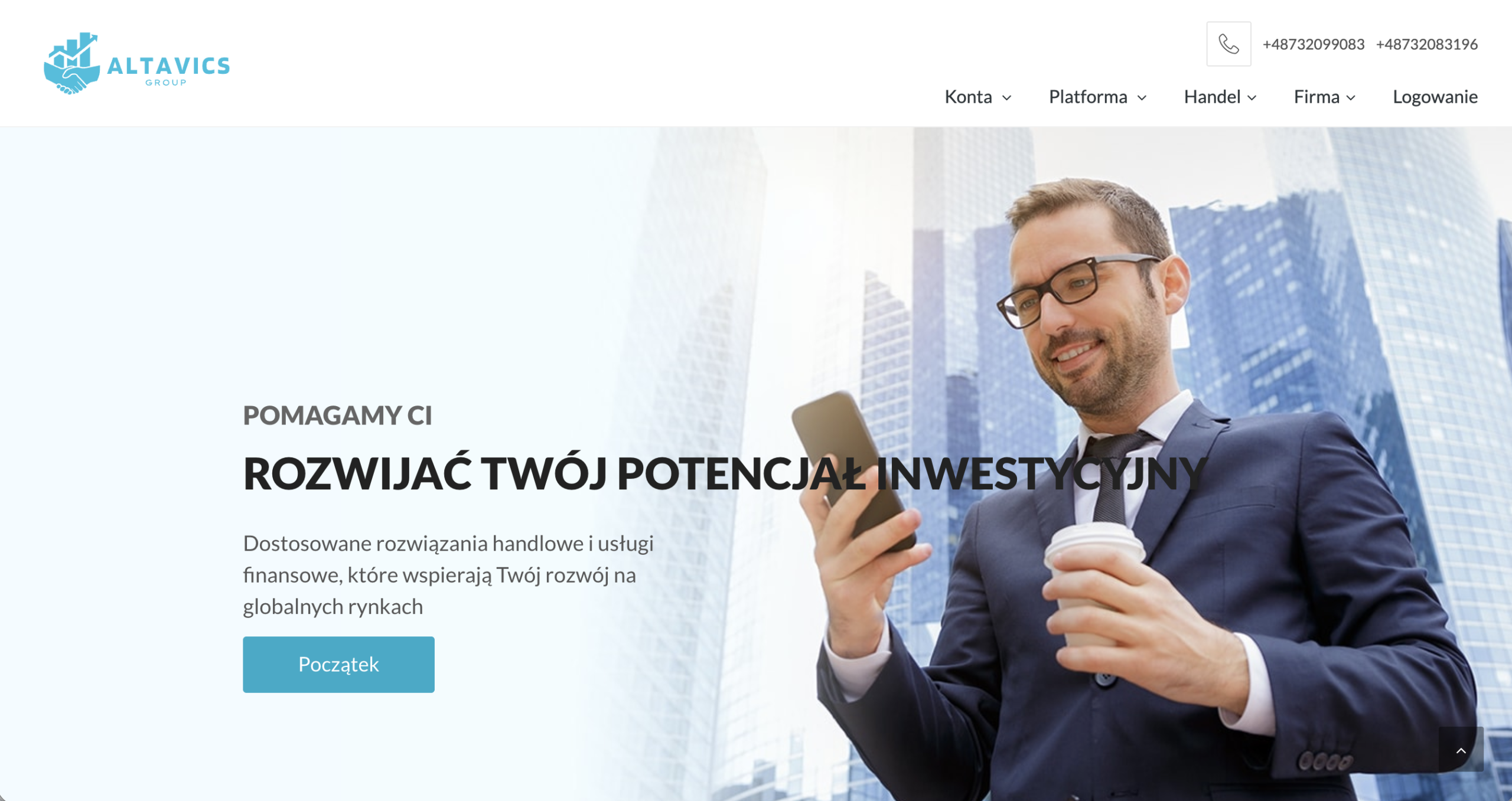 Screenshot of the fraudulent trading platform Altavics, showcasing its misleading marketing.