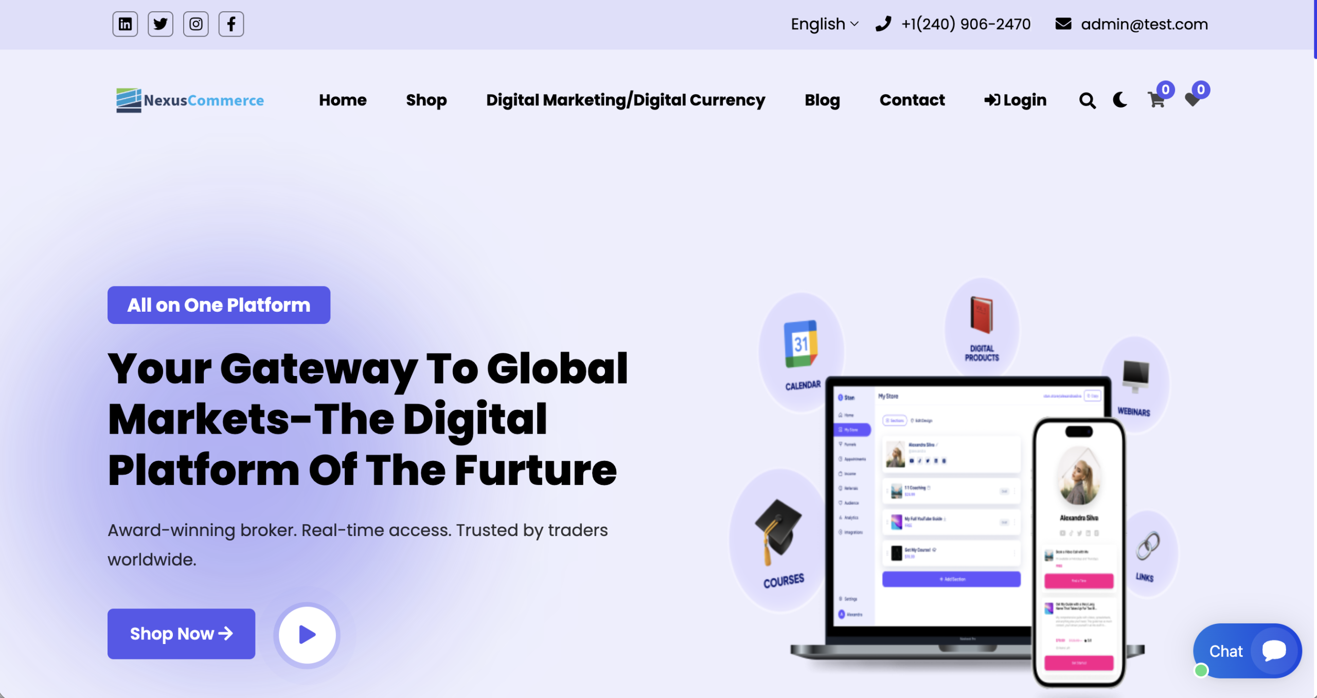 Screenshot of the fraudulent trading platform NexusCommerce, showcasing its misleading marketing.